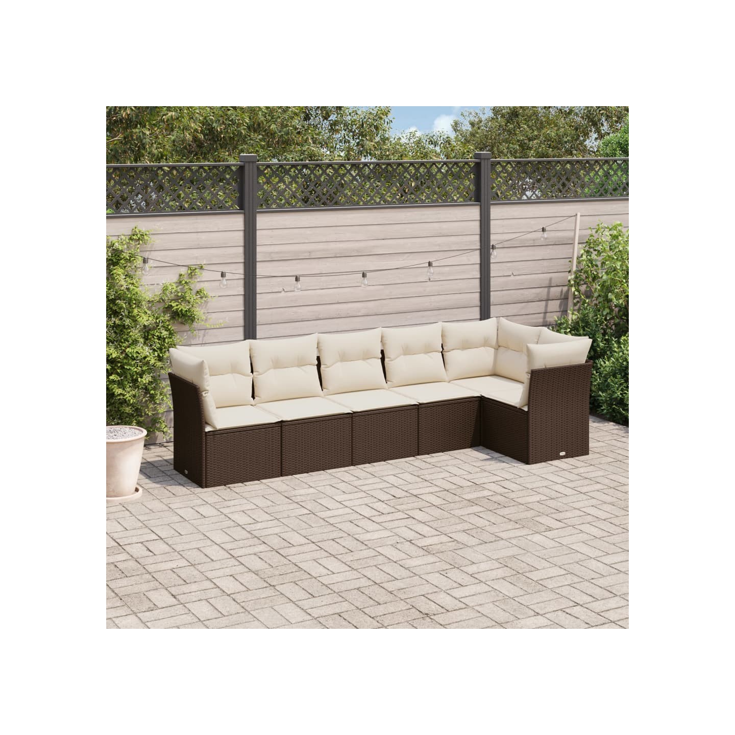 Salon de jardin avec coussins 6 pcs marron résine tressée