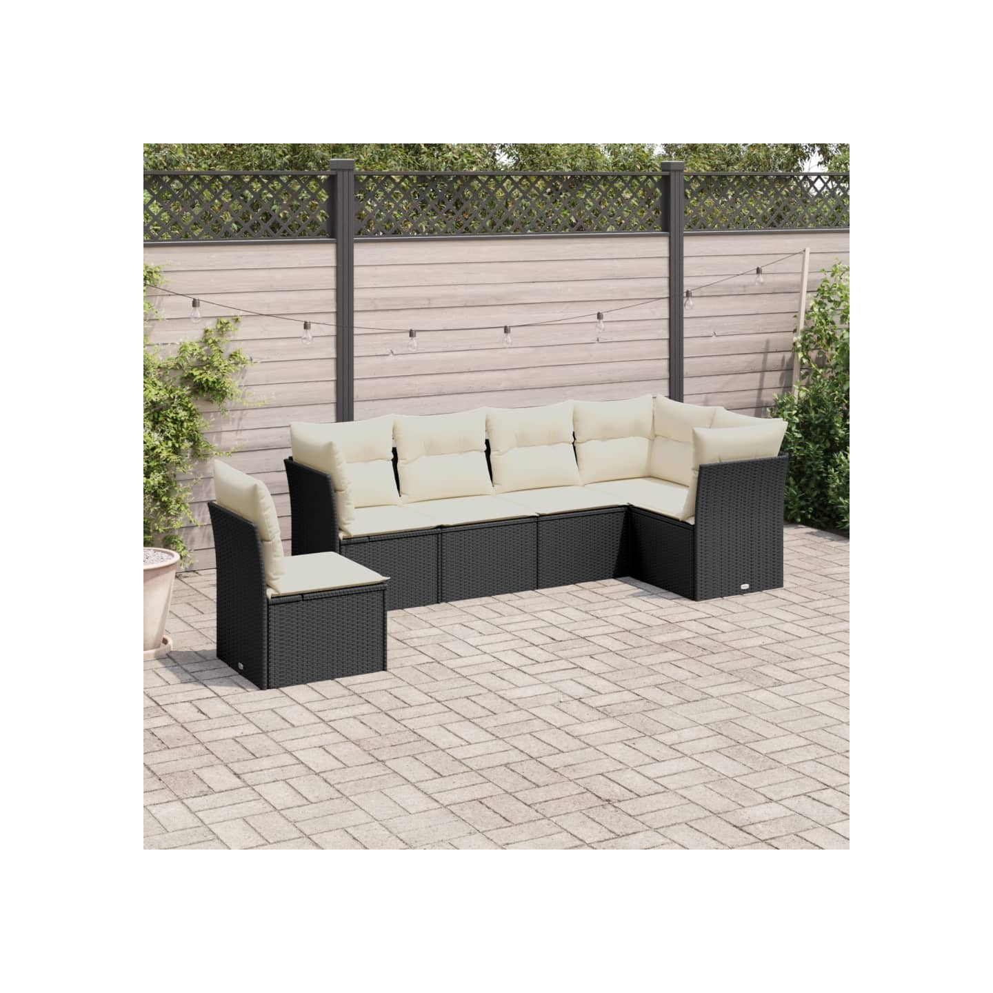 Salon de jardin 6 pcs avec coussins noir résine tressée