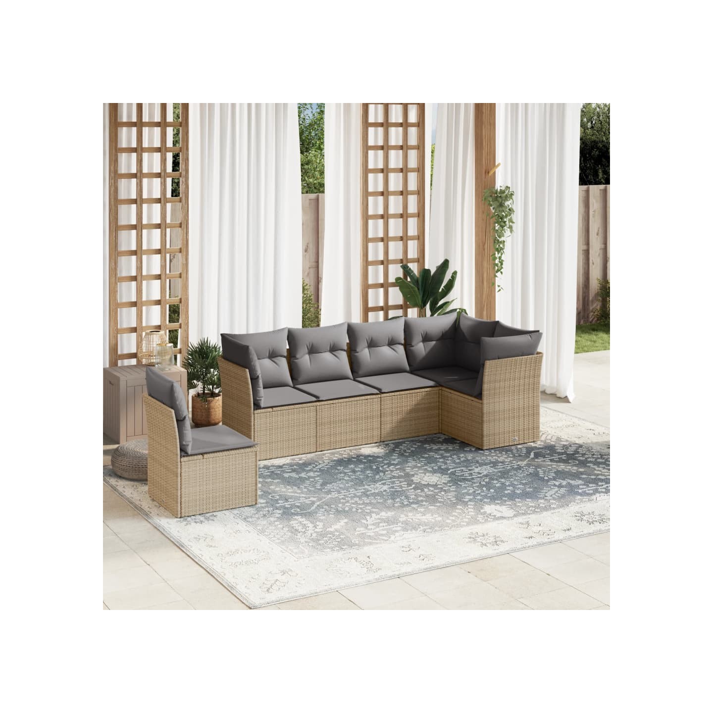 Salon de jardin avec coussins 6 pcs beige résine tressée