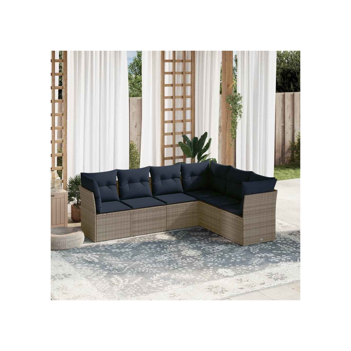 Ensemble de canapé de jardin 6 pcs avec coussins gris résine tressée