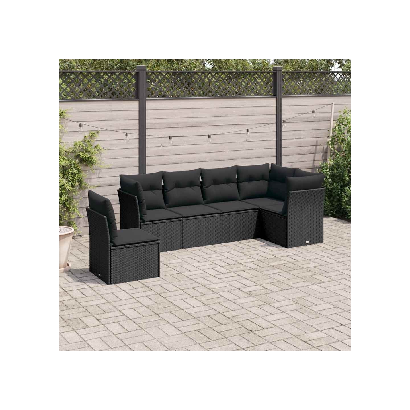Salon de jardin 6 pcs avec coussins noir résine tressée