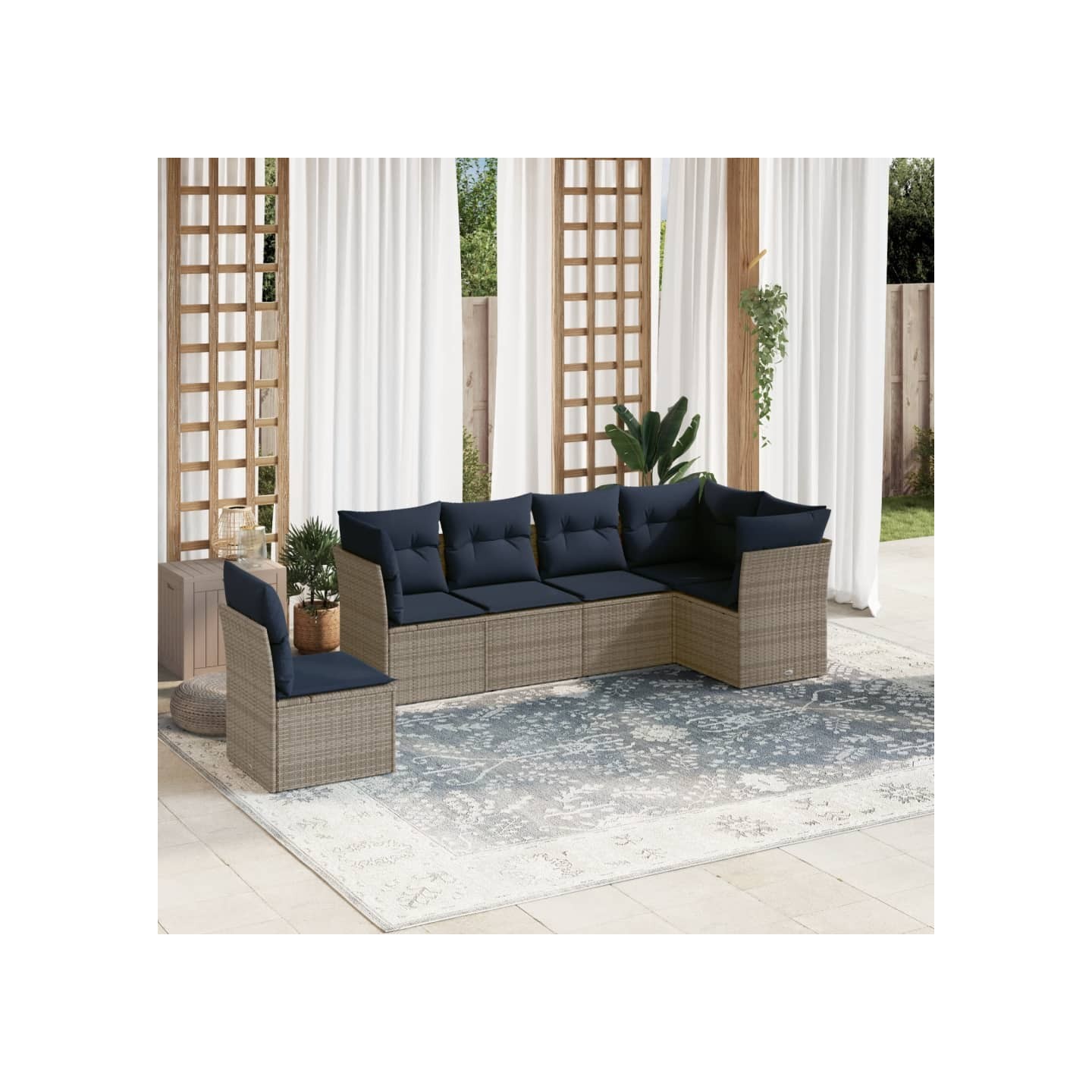 Ensemble de canapé de jardin 6 pcs avec coussins gris résine tressée