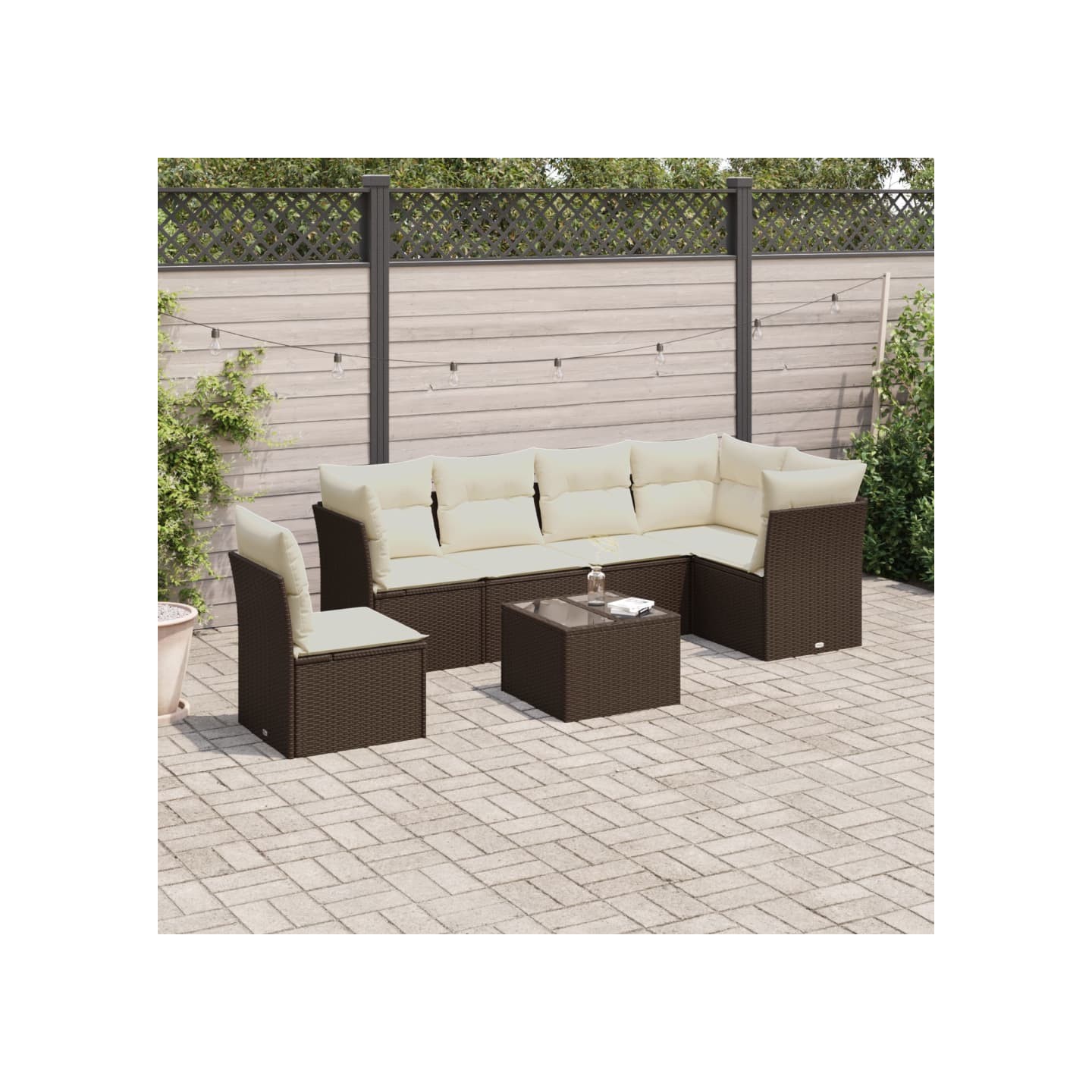 Salon de jardin 7 pcs avec coussins noir résine tressée