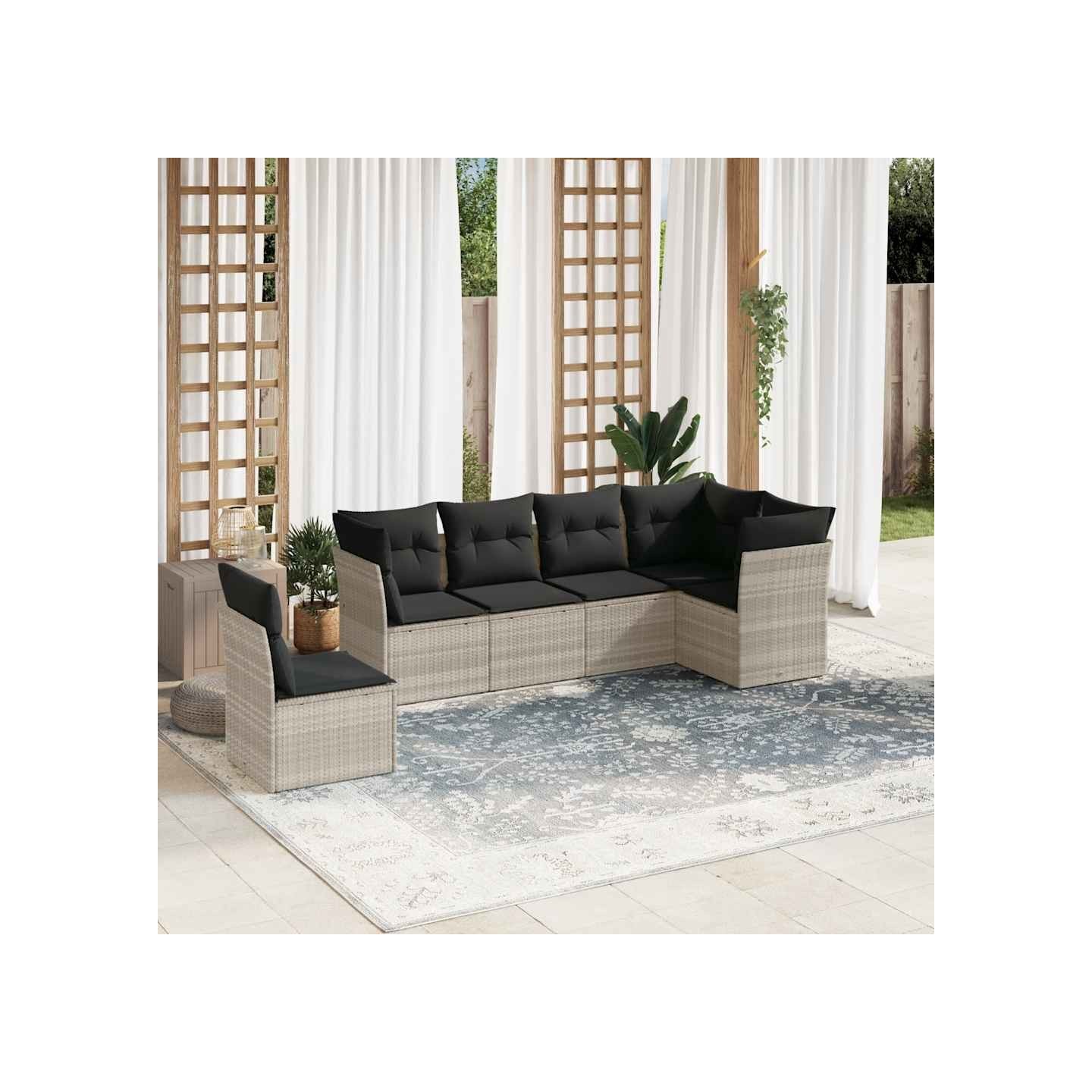 Salon de jardin 6 pcs avec coussins gris clair résine tressée