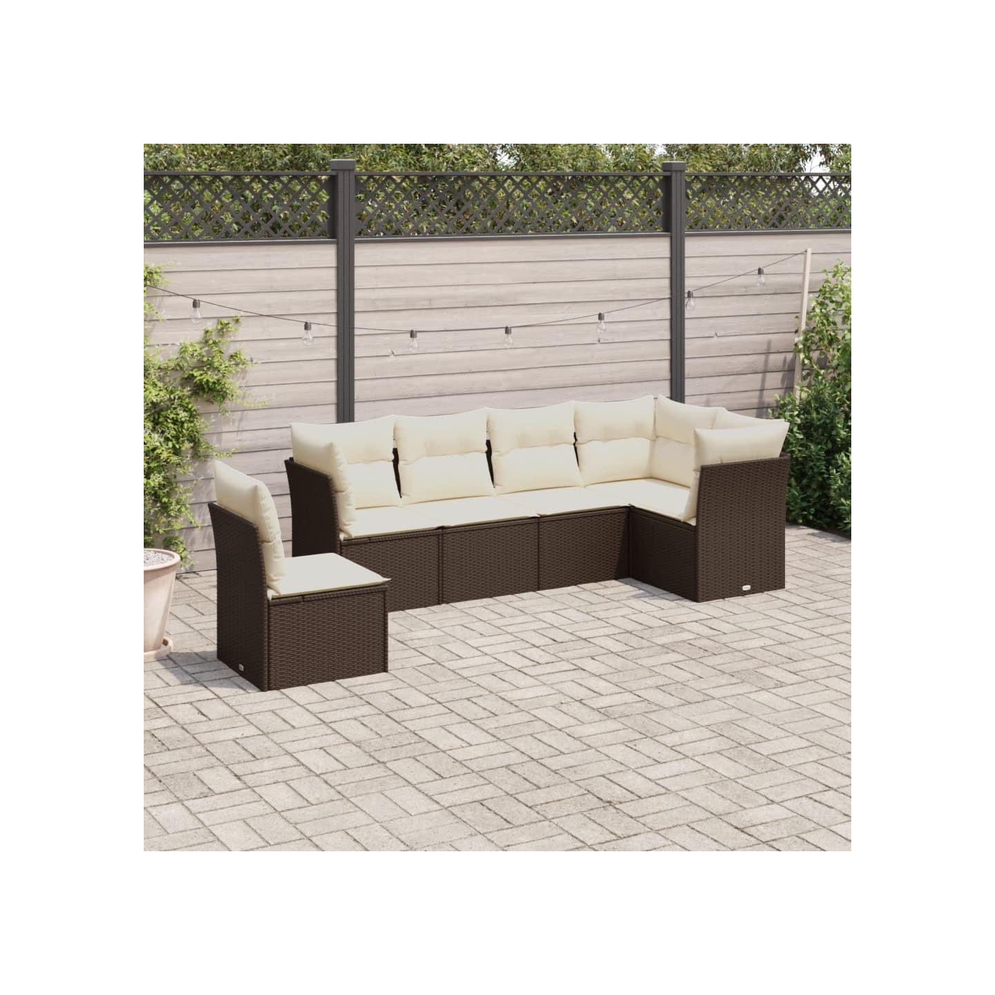 Salon de jardin avec coussins 7 pcs marron résine tressée