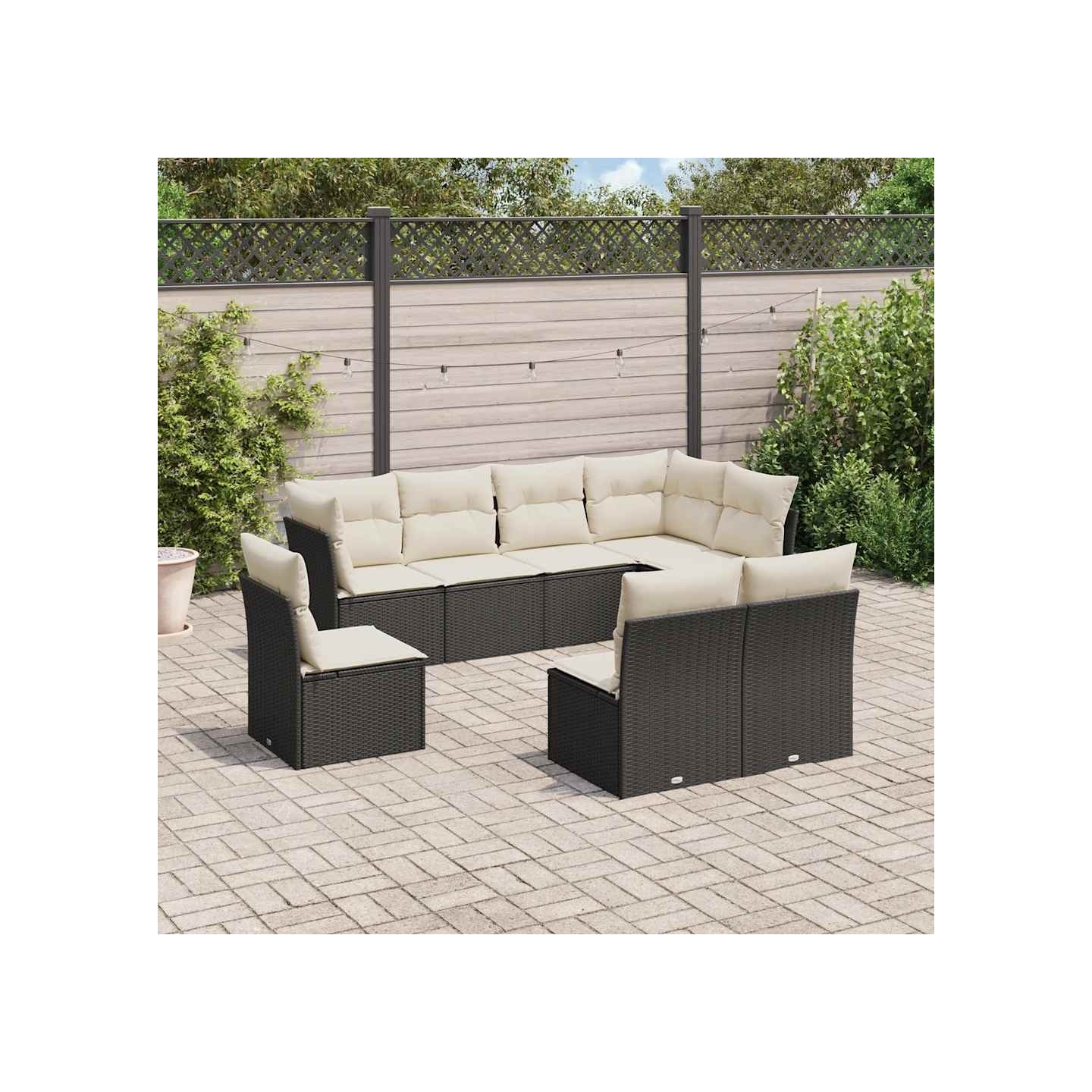 Salon de jardin 8 pcs avec coussins noir résine tressée