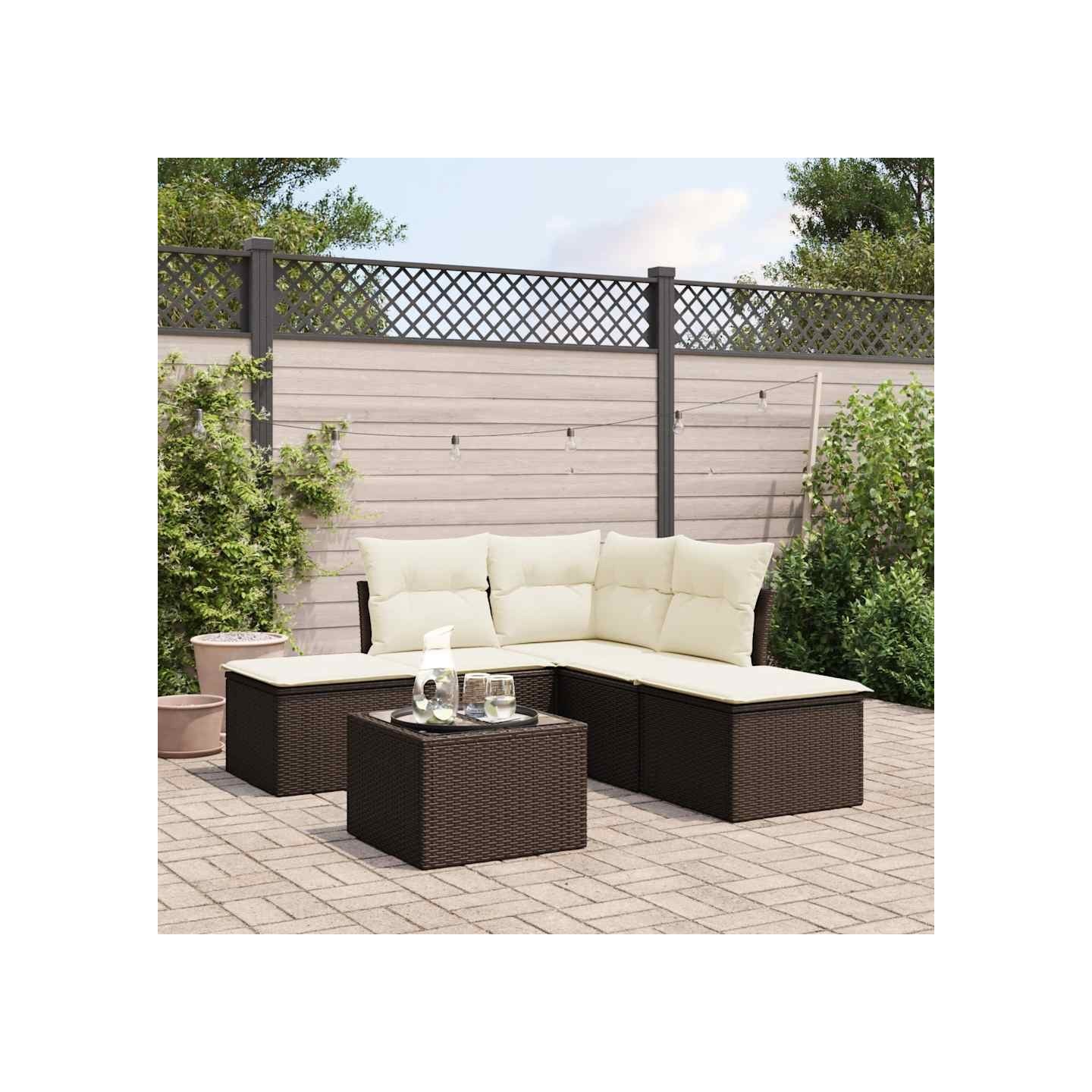 Salon de jardin avec coussins 6 pcs marron résine tressée