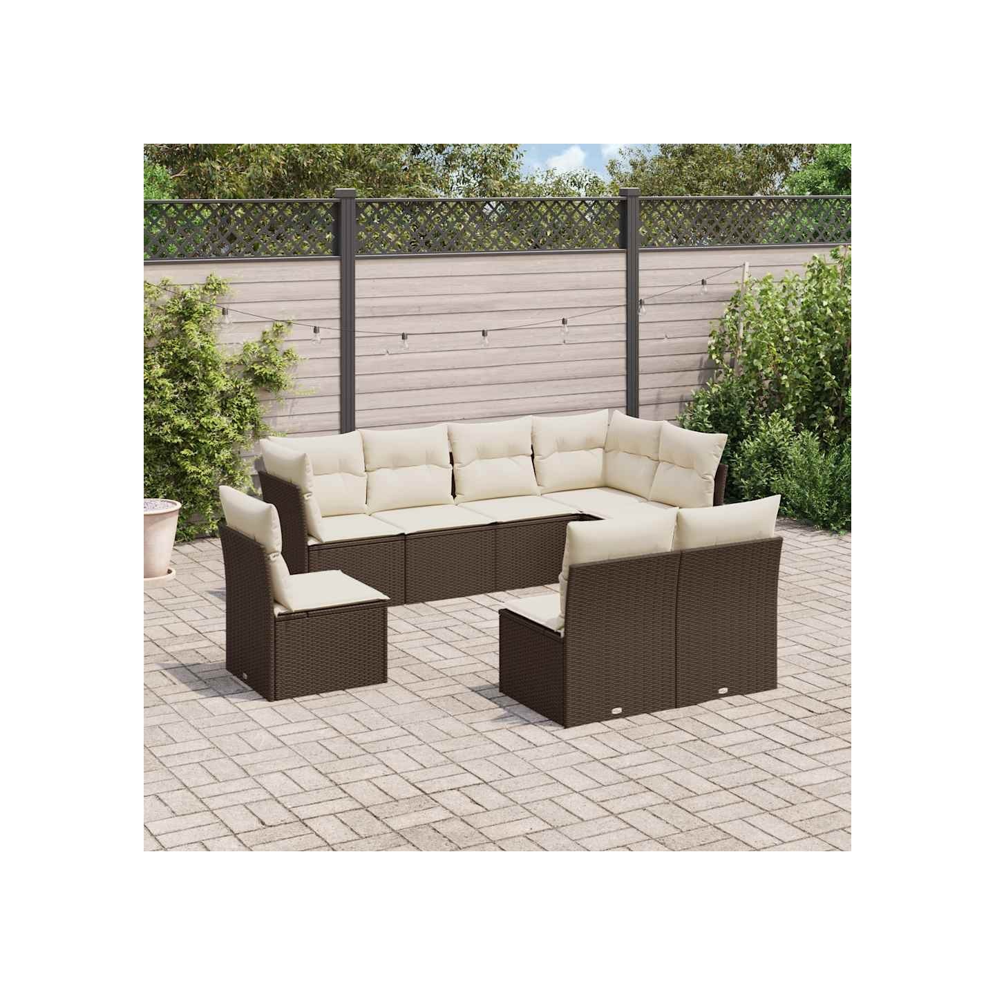 Salon de jardin 8 pcs avec coussins marron résine tressée