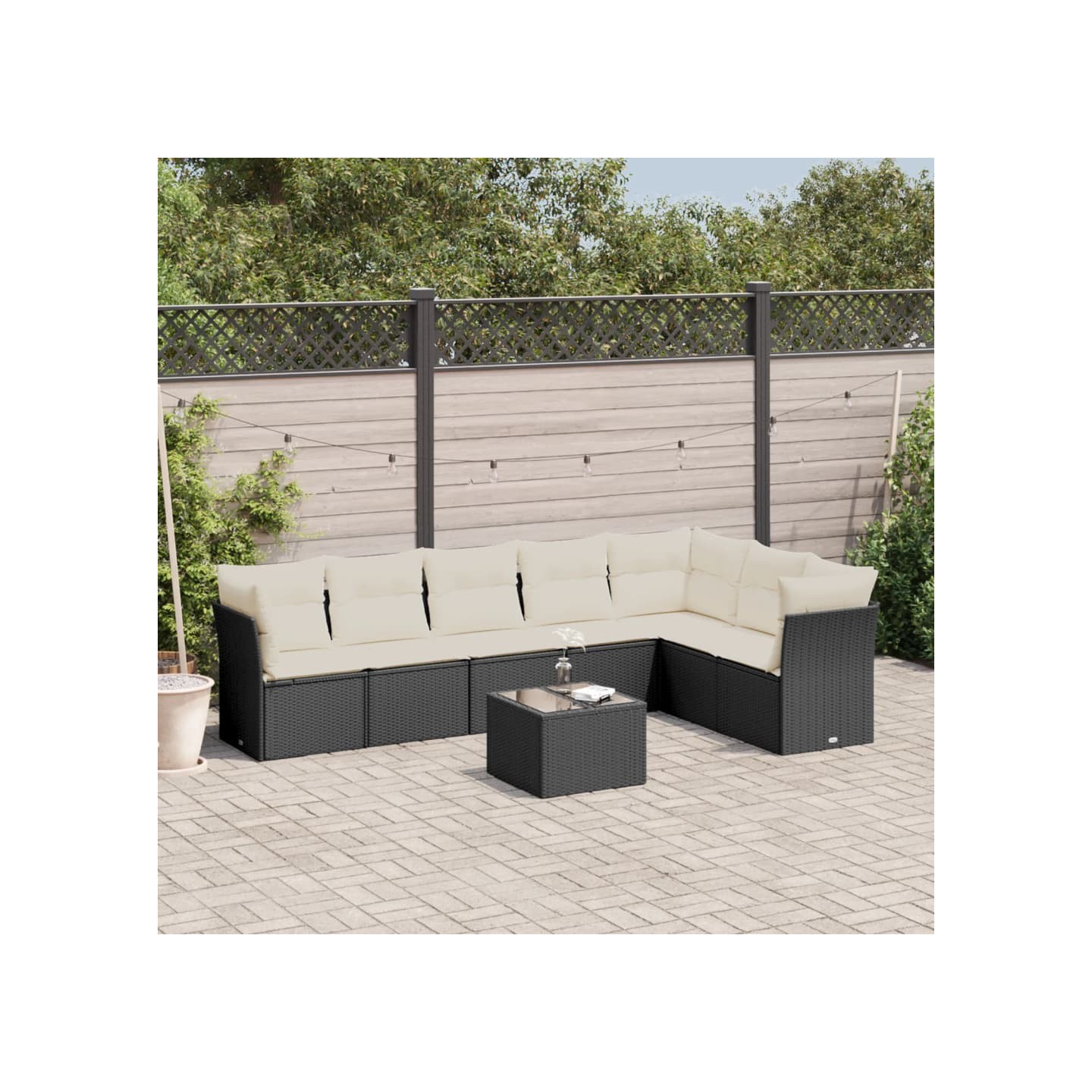 Salon de jardin 8 pcs avec coussins noir résine tressée