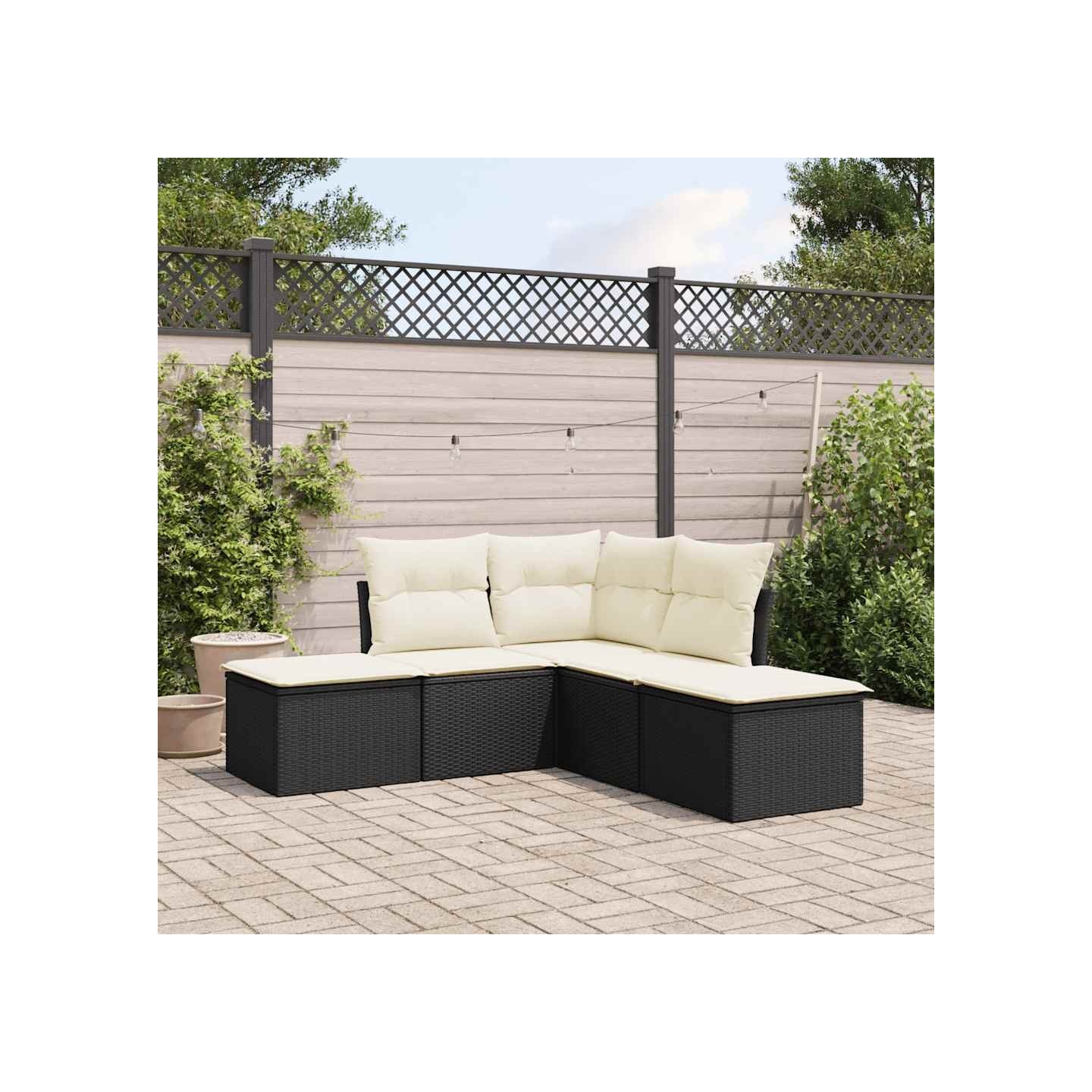 Salon de jardin 5 pcs avec coussins noir résine tressée