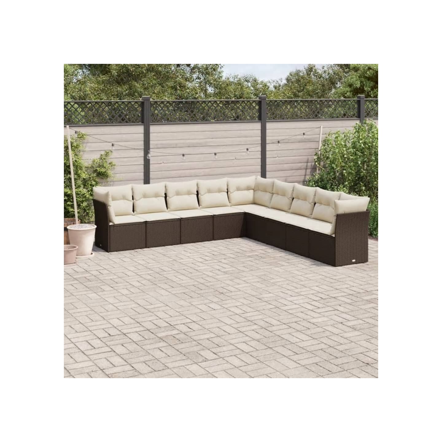 Salon de jardin avec coussins 9 pcs marron résine tressée