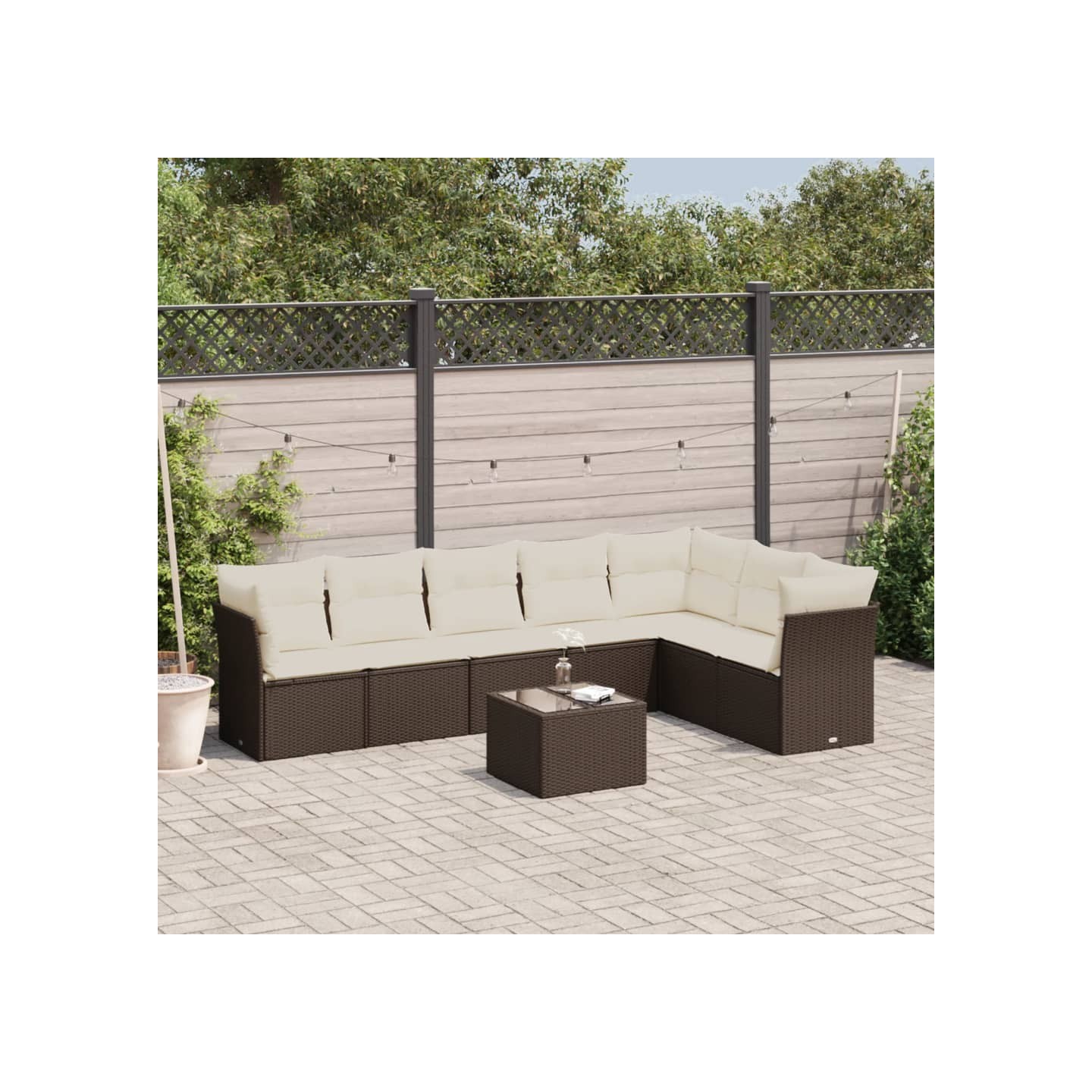 Salon de jardin 8 pcs avec coussins marron résine tressée