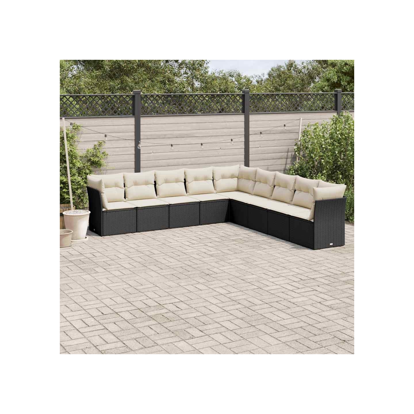 Salon de jardin 9 pcs avec coussins noir résine tressée