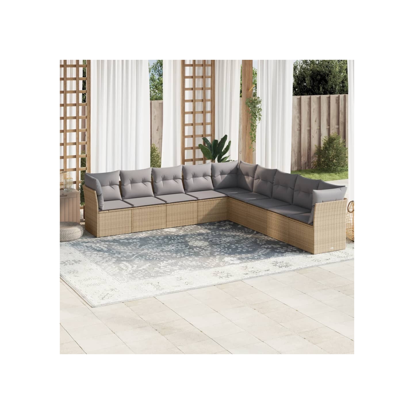 Salon de jardin avec coussins 9 pcs beige résine tressée