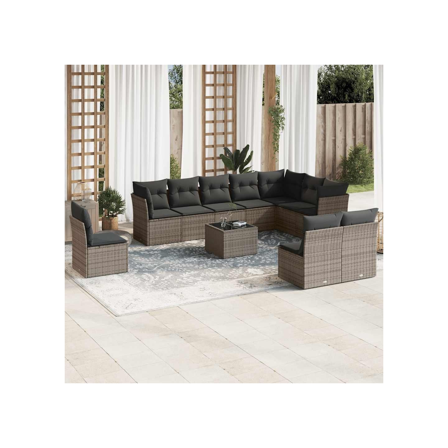 Salon de jardin 11 pcs avec coussins gris résine tressée