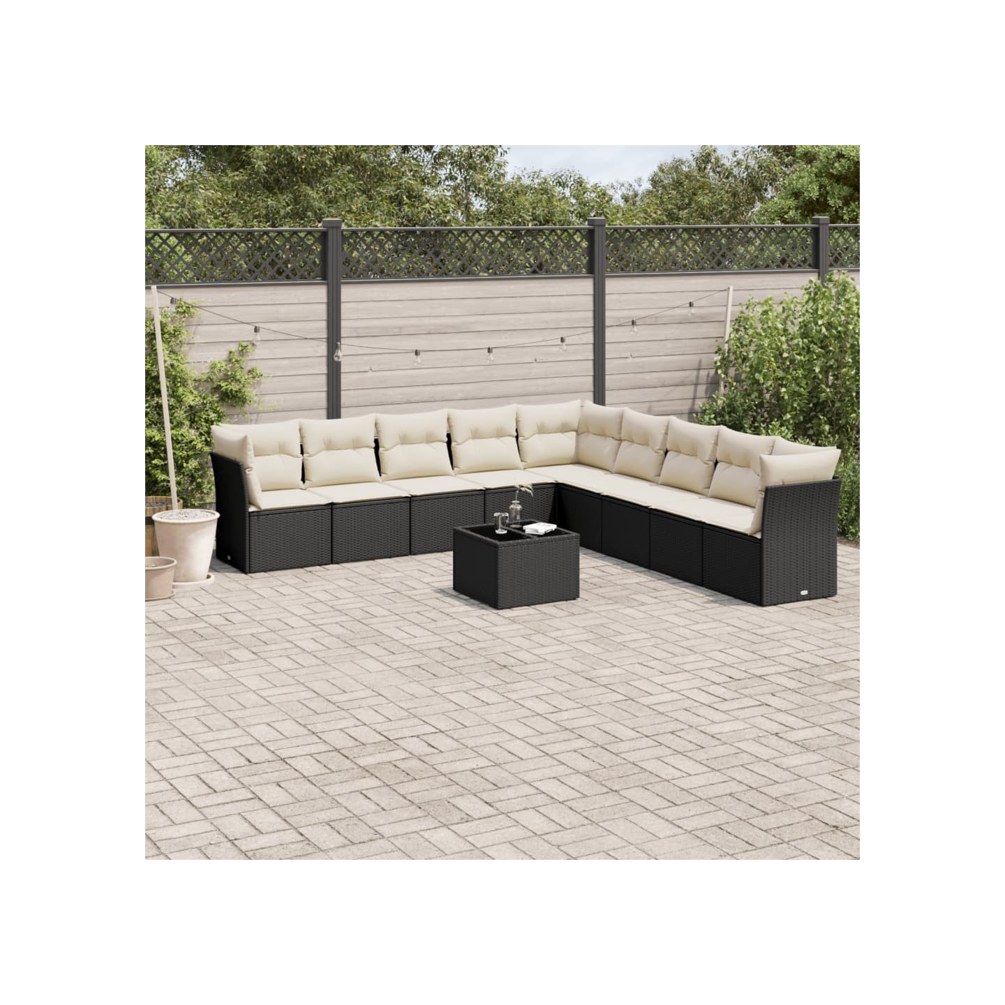 Salon de jardin 10 pcs avec coussins noir résine tressée