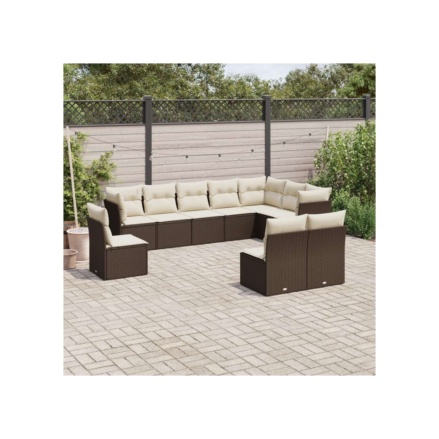 Salon de jardin 10 pcs avec coussins marron résine tressée