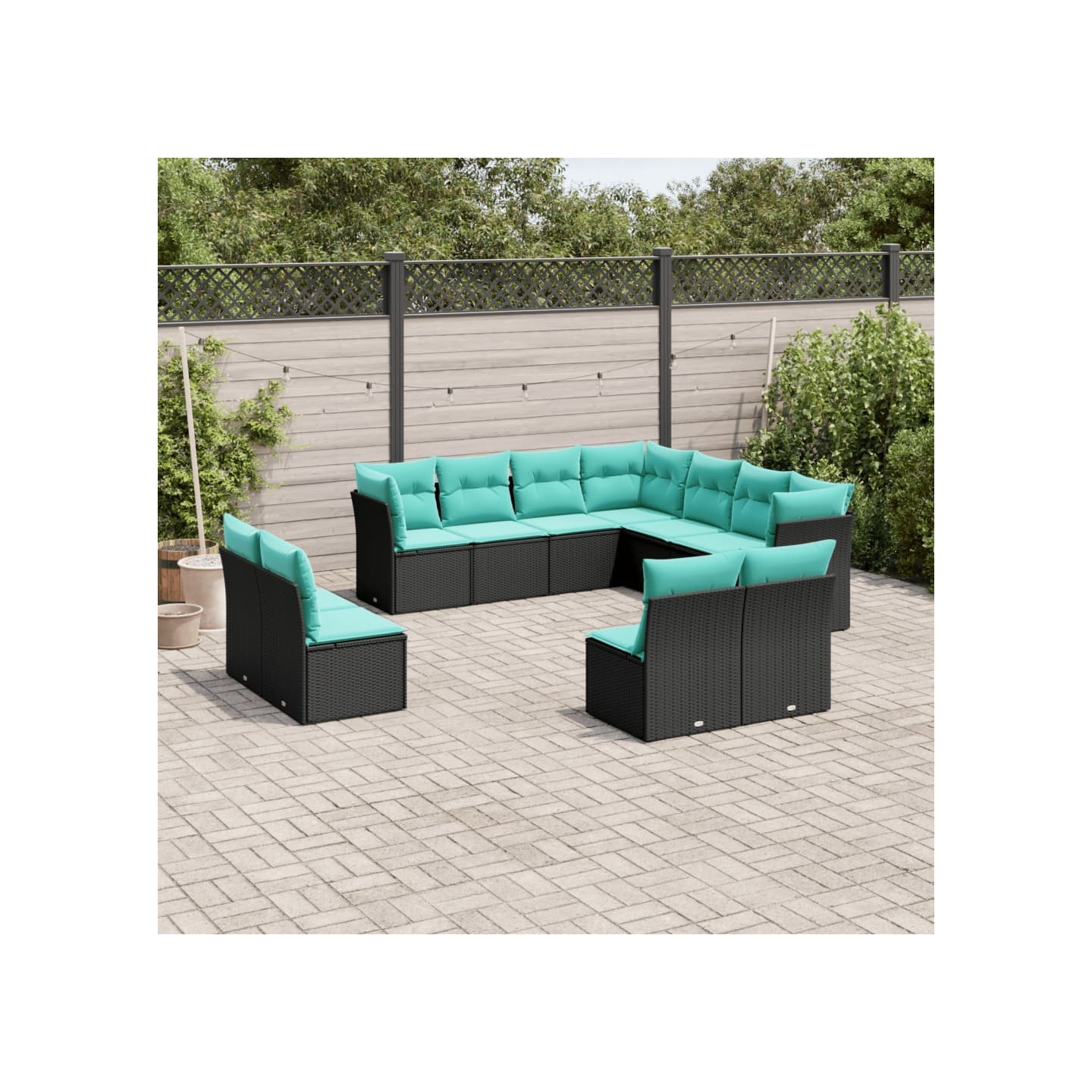 Salon de jardin 11 pcs avec coussins noir résine tressée