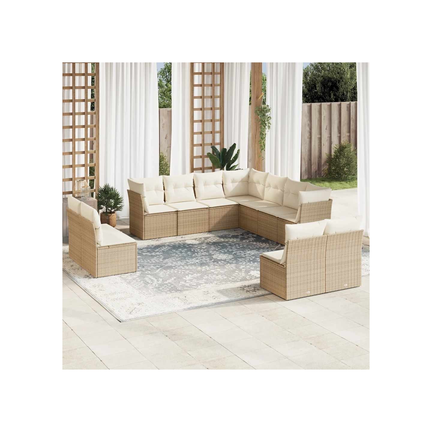 Salon de jardin 11 pcs avec coussins beige résine tressée