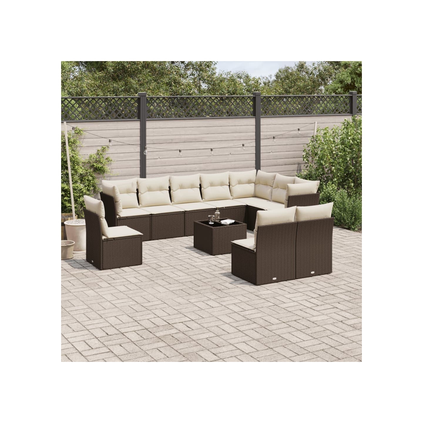 Salon de jardin et coussins 11 pcs marron résine tressée