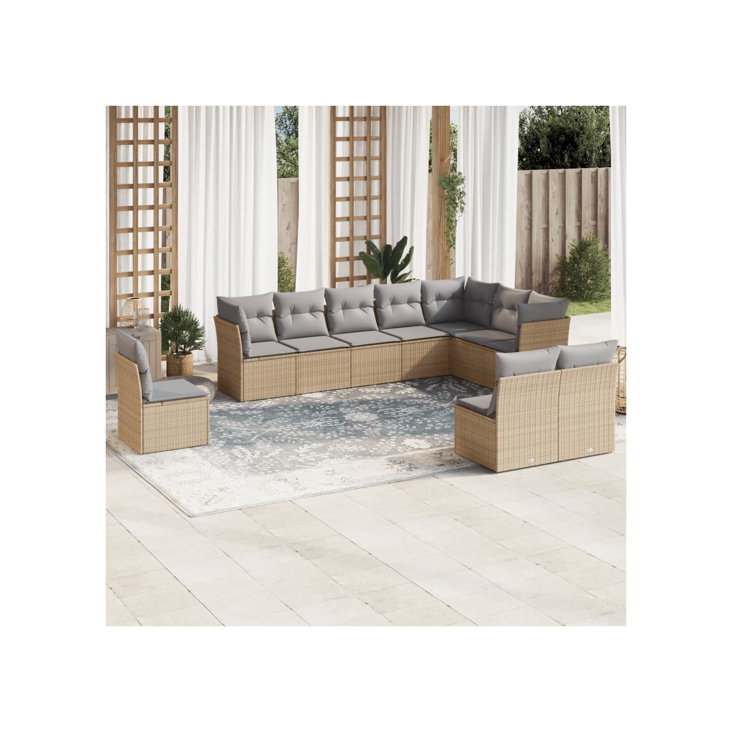 Salon de jardin avec coussins 10 pcs beige résine tressée