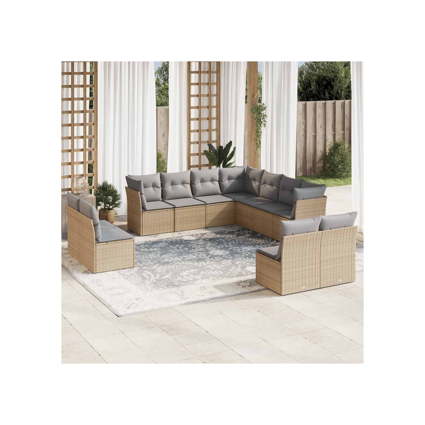 Salon de jardin 11 pcs avec coussins beige résine tressée