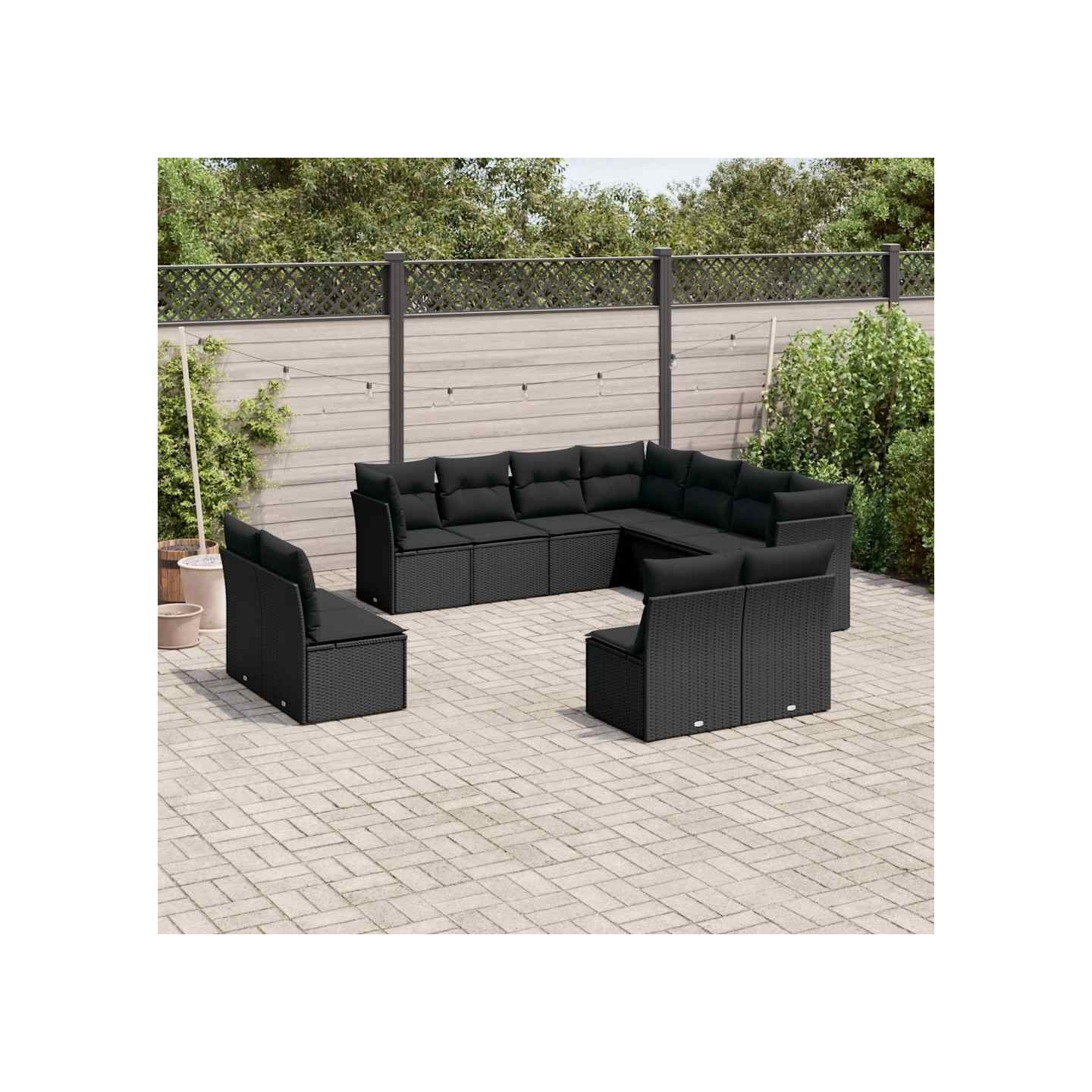 Salon de jardin 11 pcs avec coussins noir résine tressée