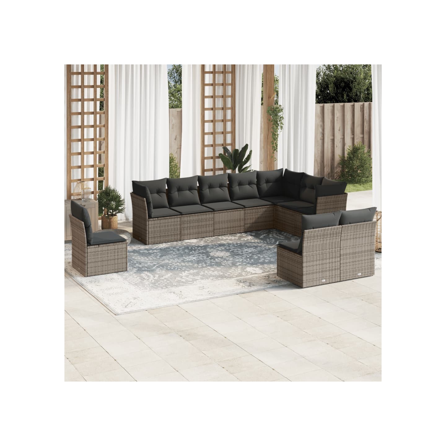 Salon de jardin avec coussins 10 pcs gris résine tressée