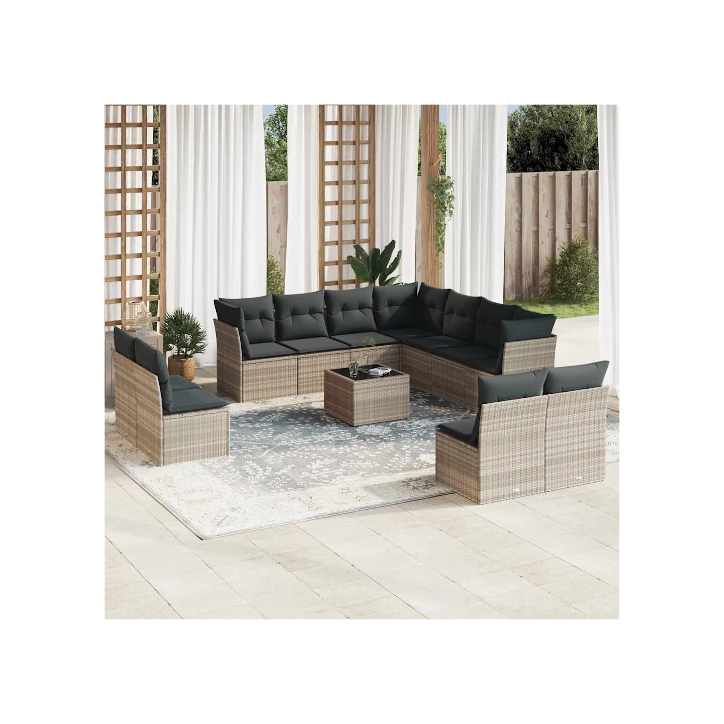 Salon de jardin avec coussins 12 pcs gris clair résine tressée