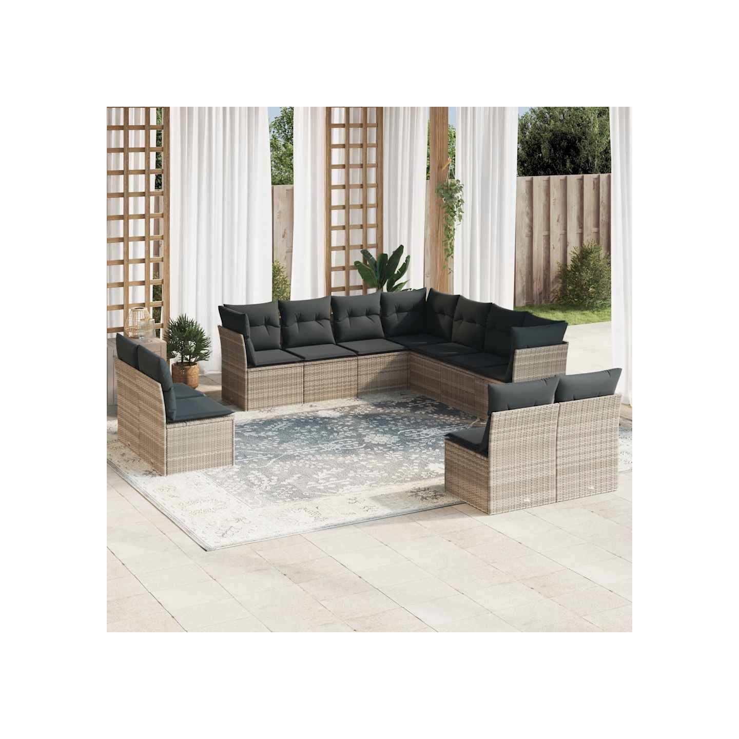 Salon de jardin 11 pcs avec coussins gris clair résine tressée