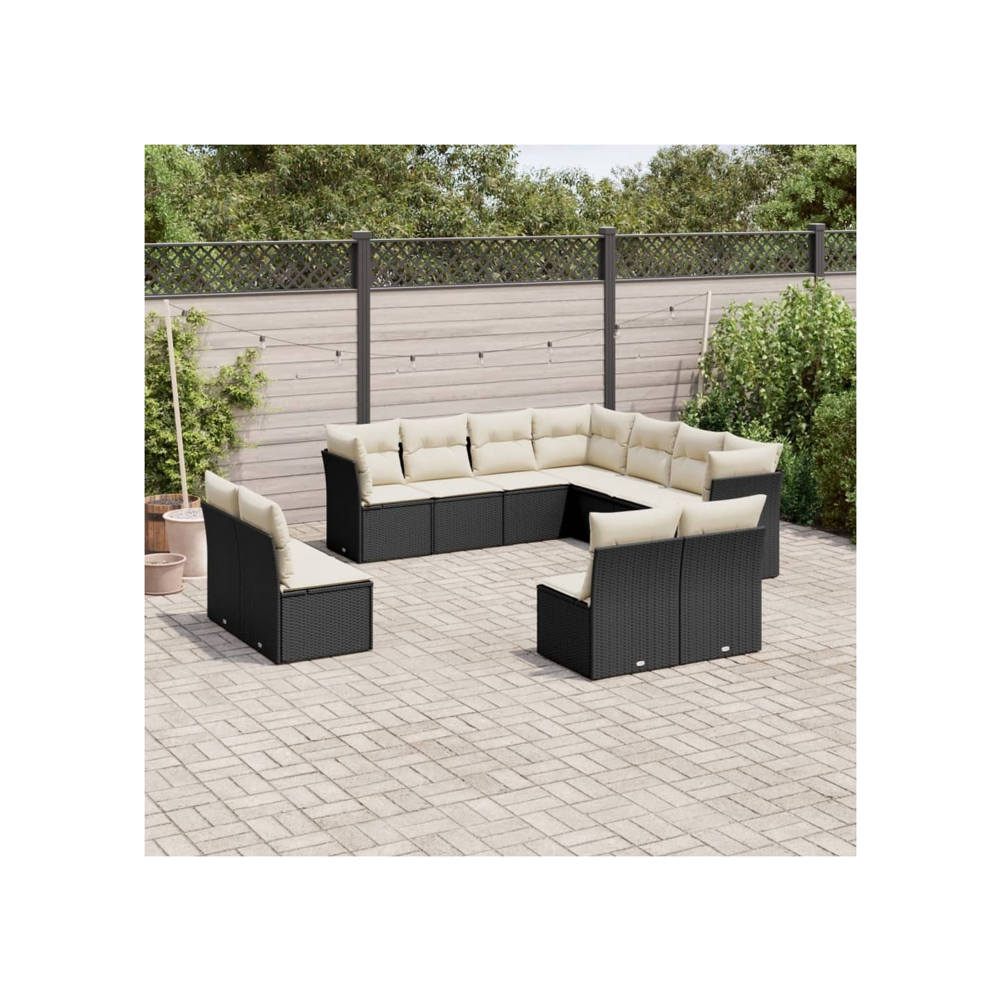 Salon de jardin 11 pcs avec coussins noir résine tressée