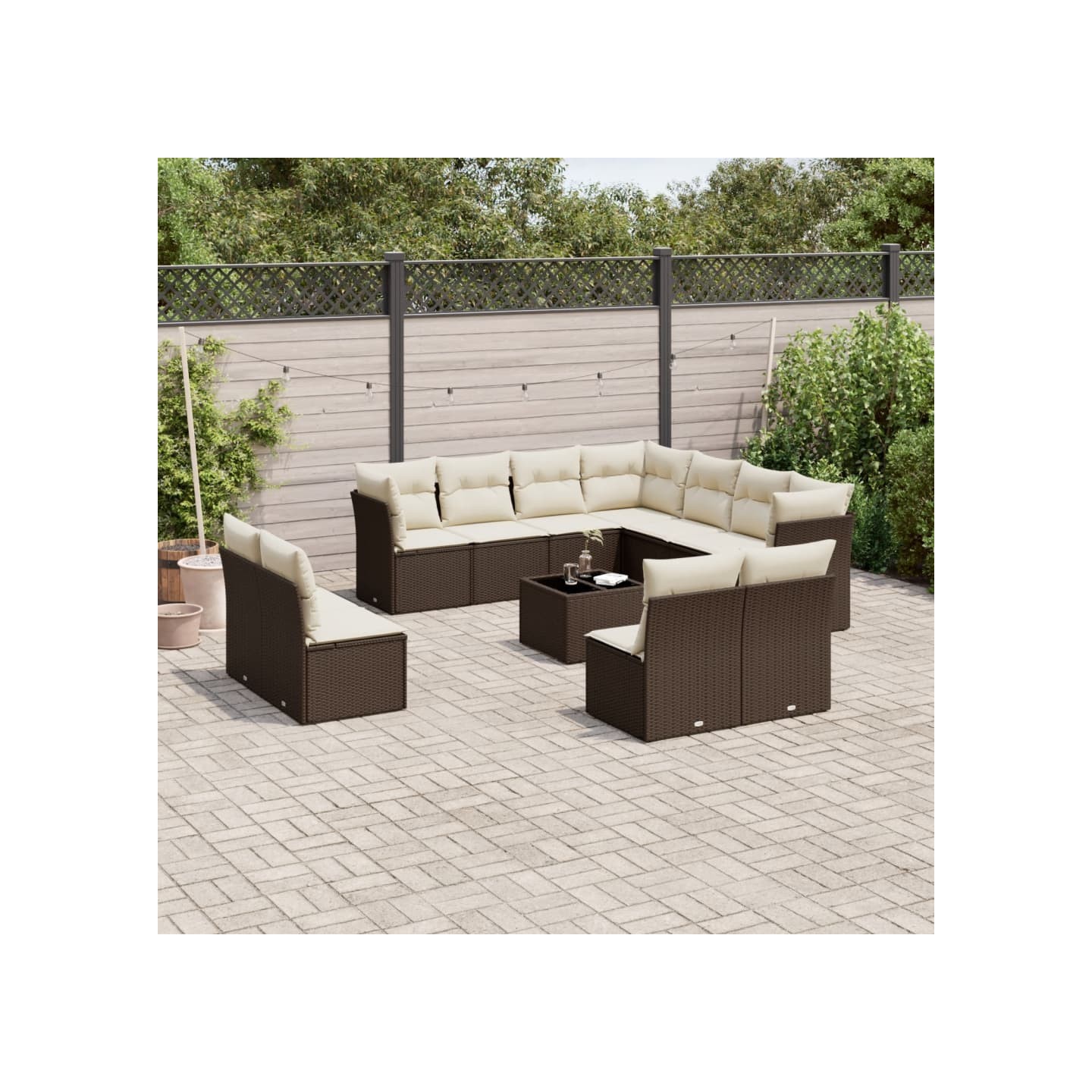 Salon de jardin avec coussins 12 pcs marron résine tressée