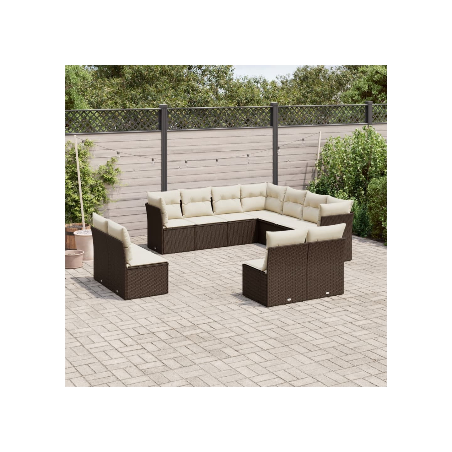 Salon de jardin et coussins 11 pcs marron résine tressée