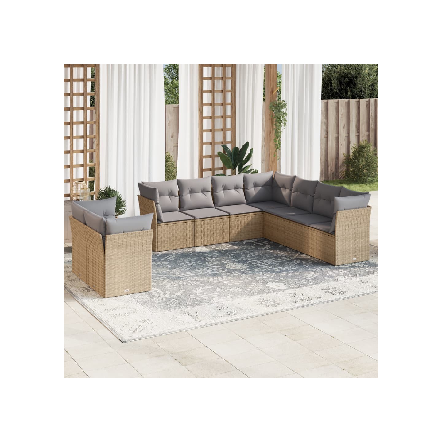Salon de jardin avec coussins 9 pcs beige résine tressée