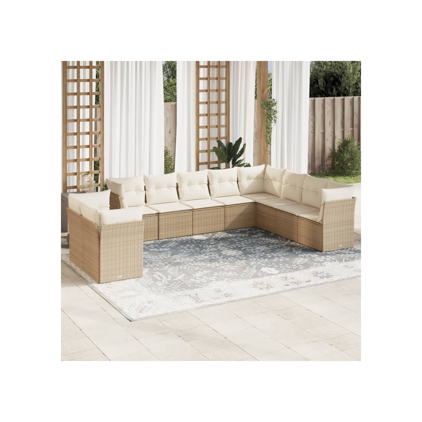 Salon de jardin avec coussins 10 pcs beige résine tressée