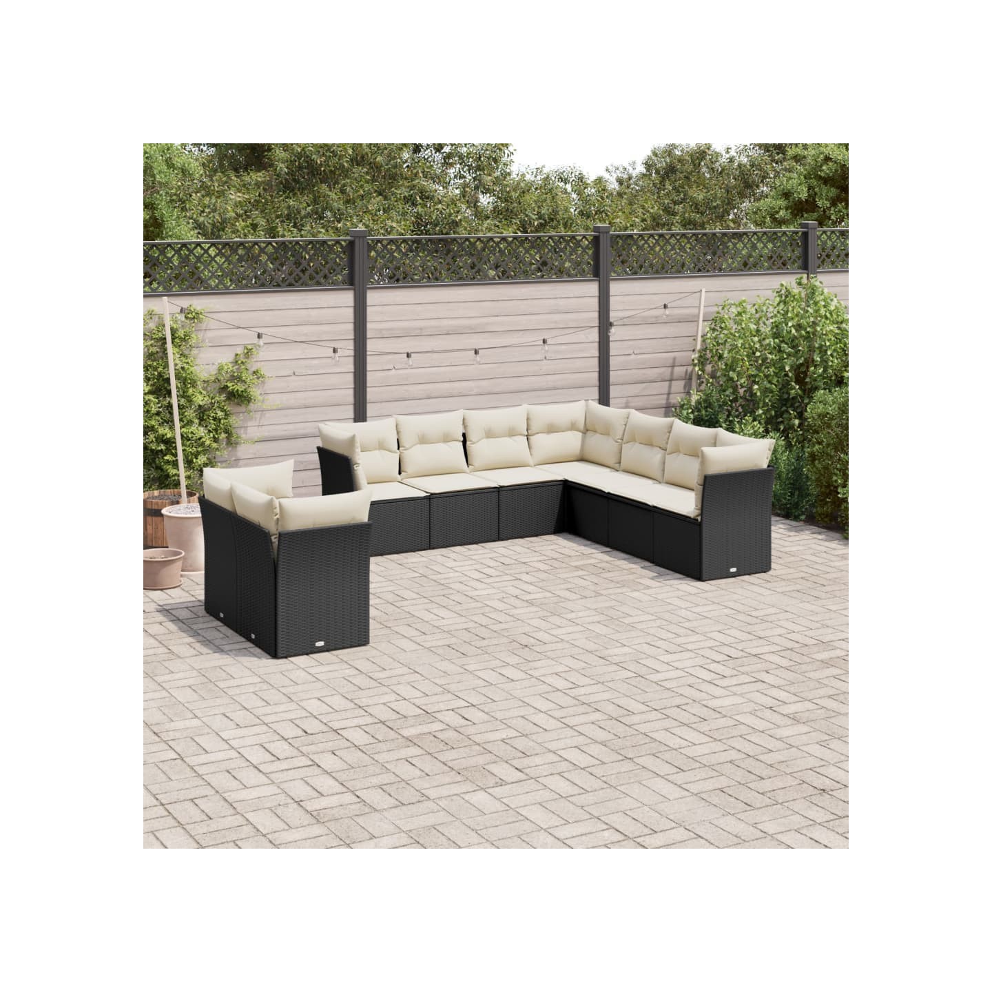 Salon de jardin 9 pcs avec coussins noir résine tressée