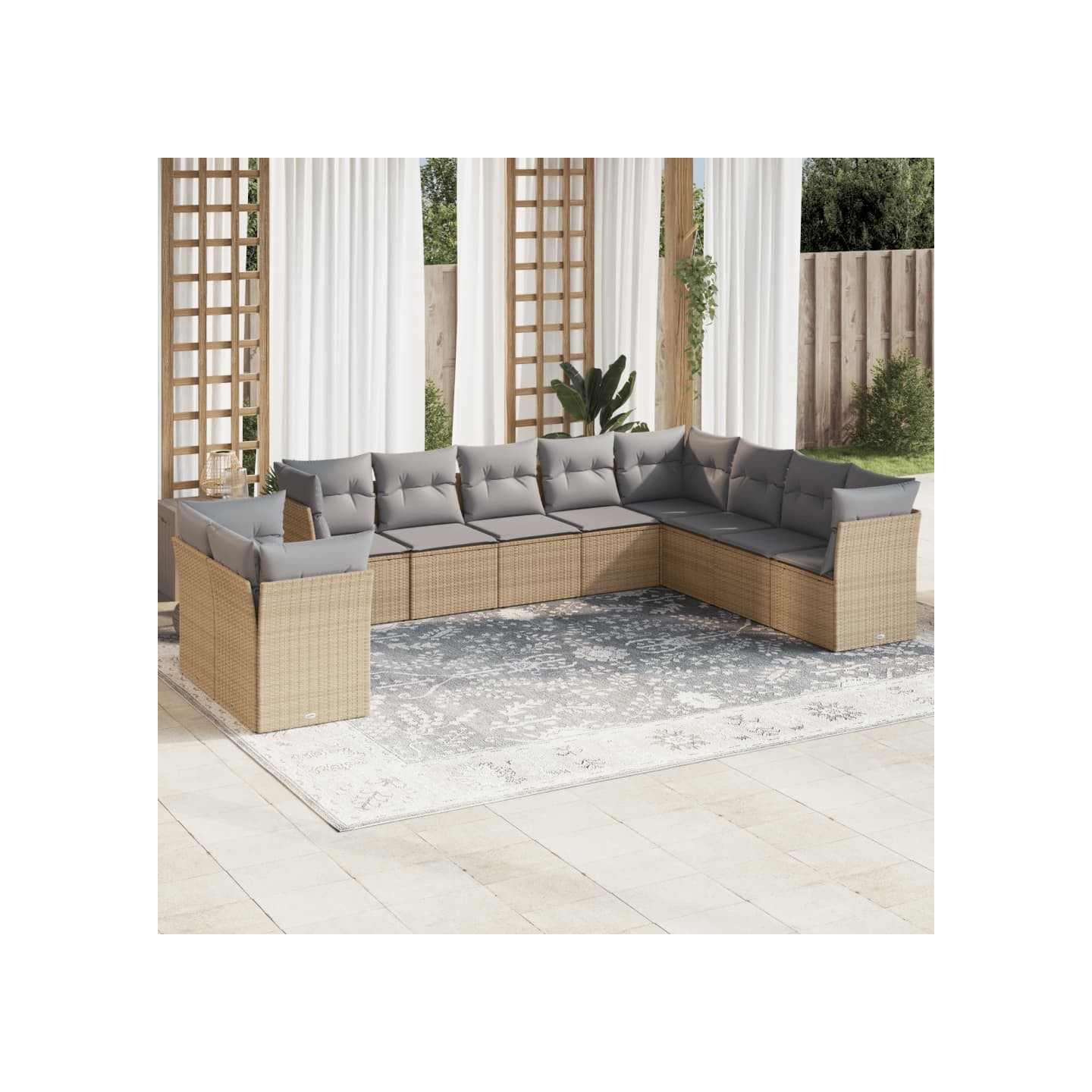 Salon de jardin avec coussins 10 pcs beige résine tressée