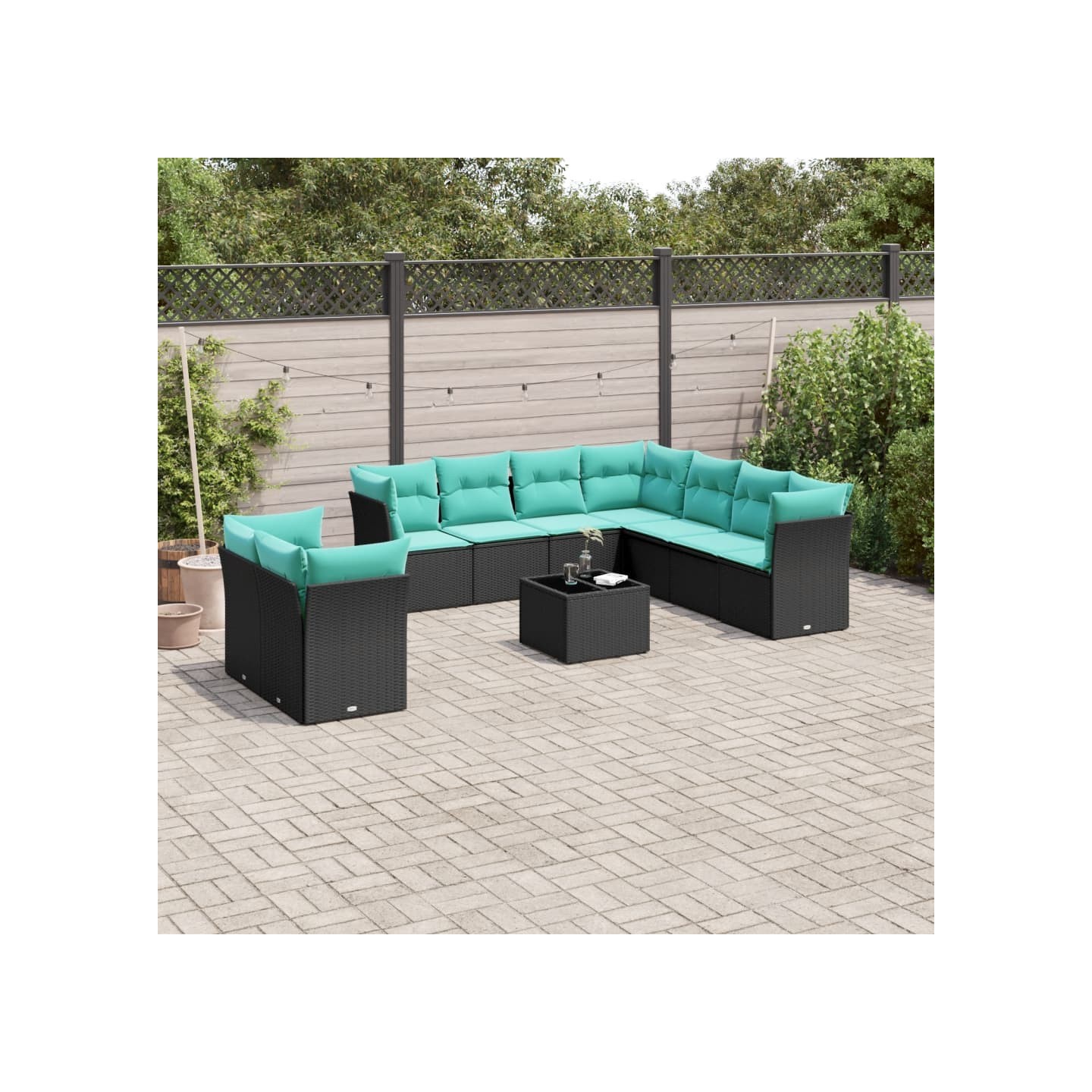 Ensemble de canapé de jardin 10 pcs avec coussins noir