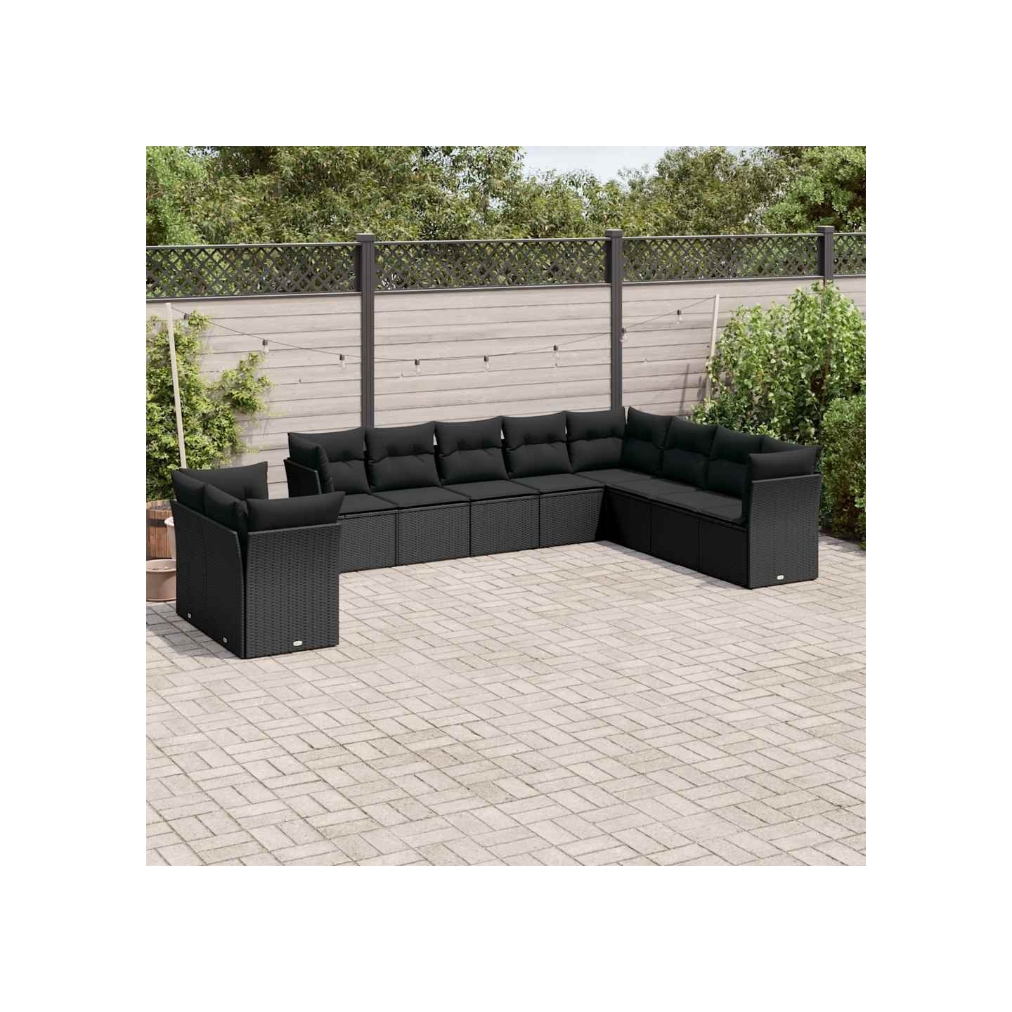 Salon de jardin 10 pcs avec coussins noir résine tressée