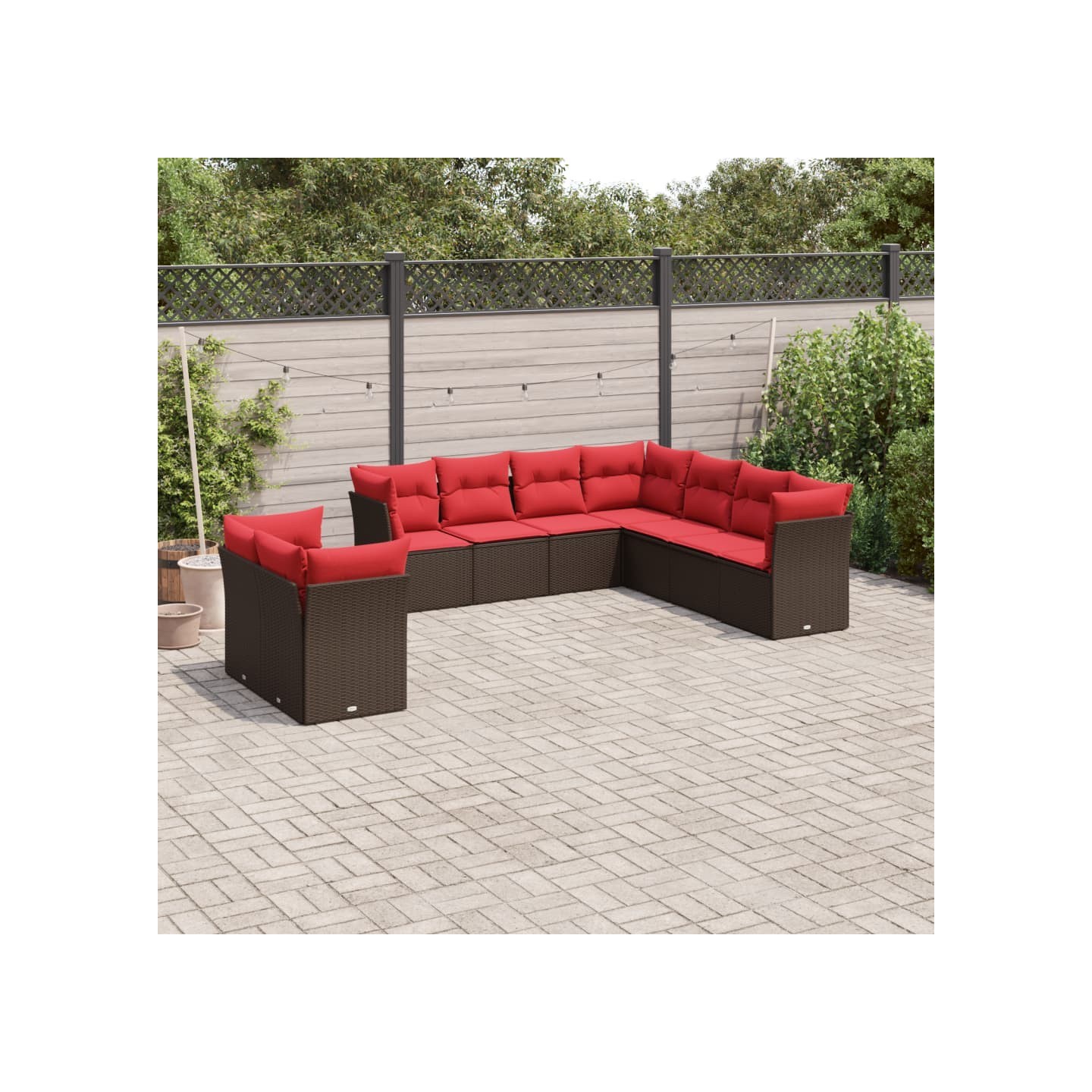Ensemble de canapé de jardin 9 pcs avec coussins marron
