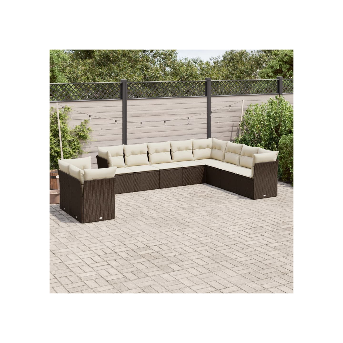 Salon de jardin 10 pcs avec coussins marron résine tressée
