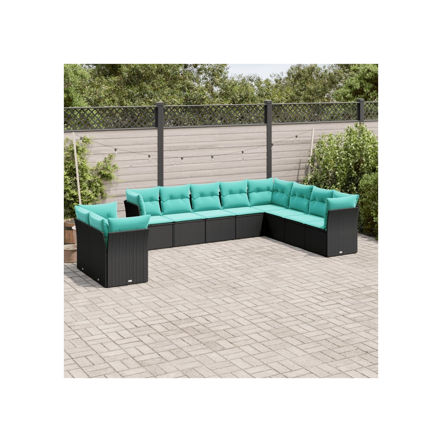 Salon de jardin 10 pcs avec coussins noir résine tressée