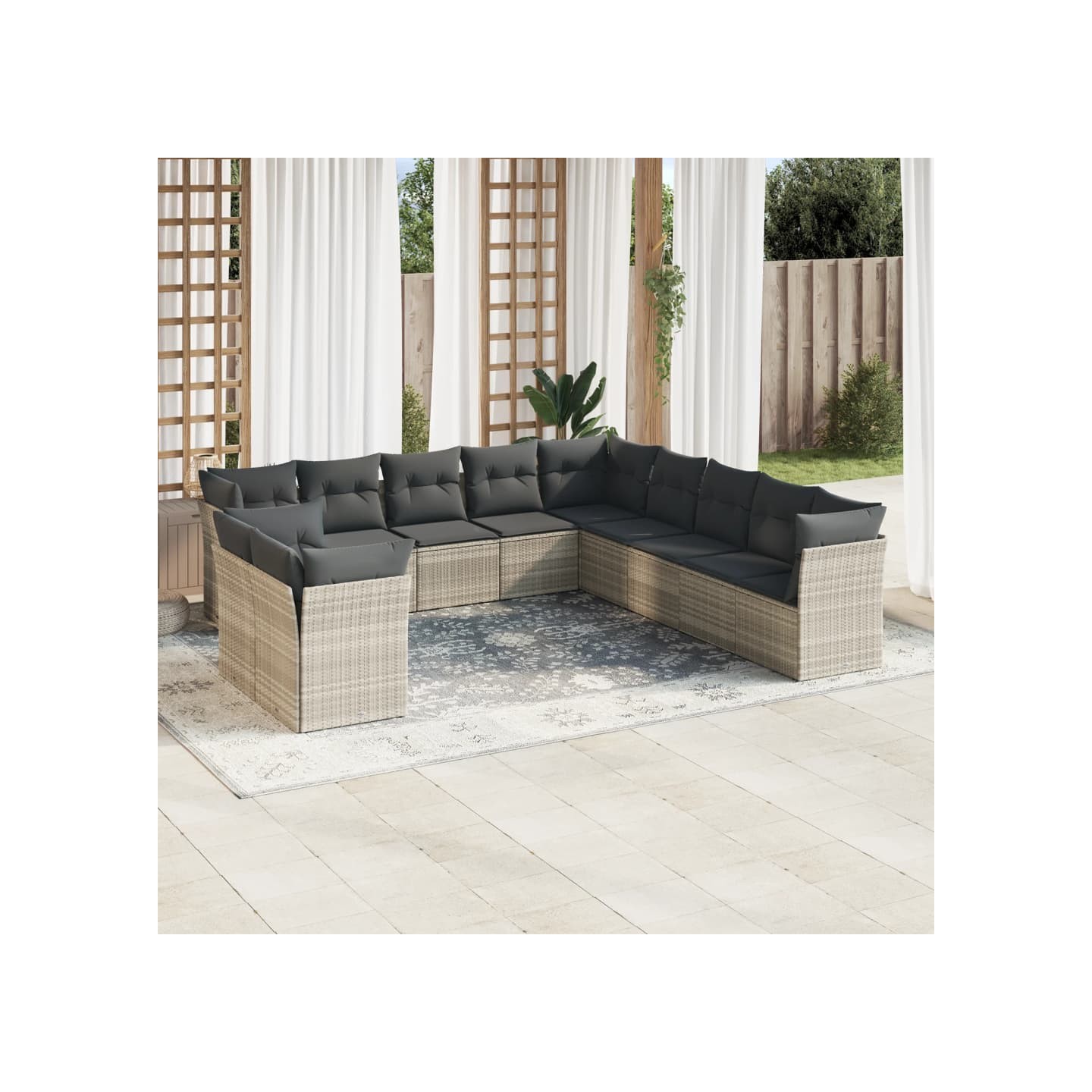 Salon de jardin 11 pcs avec coussins gris clair résine tressée