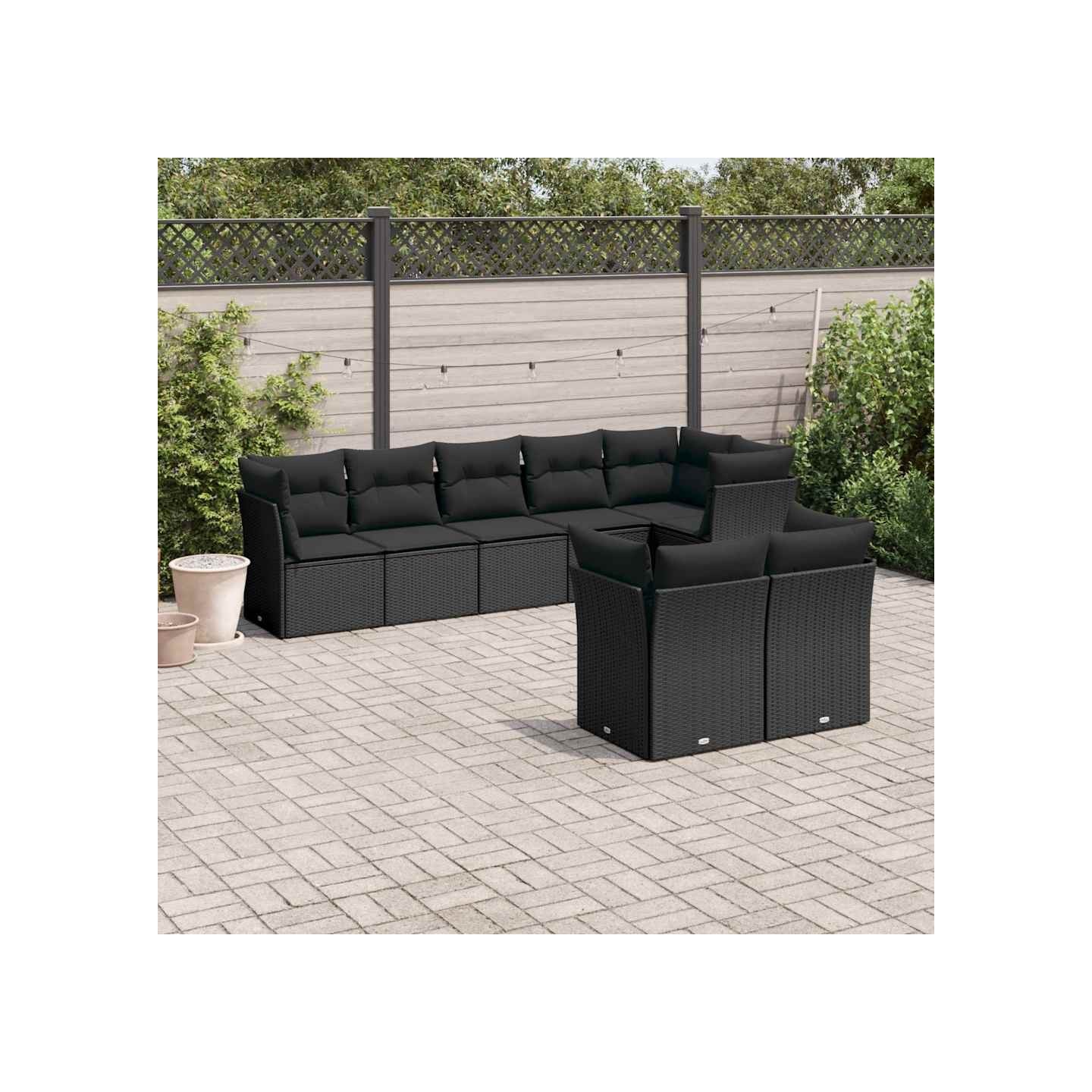 Salon de jardin 8 pcs avec coussins noir résine tressée