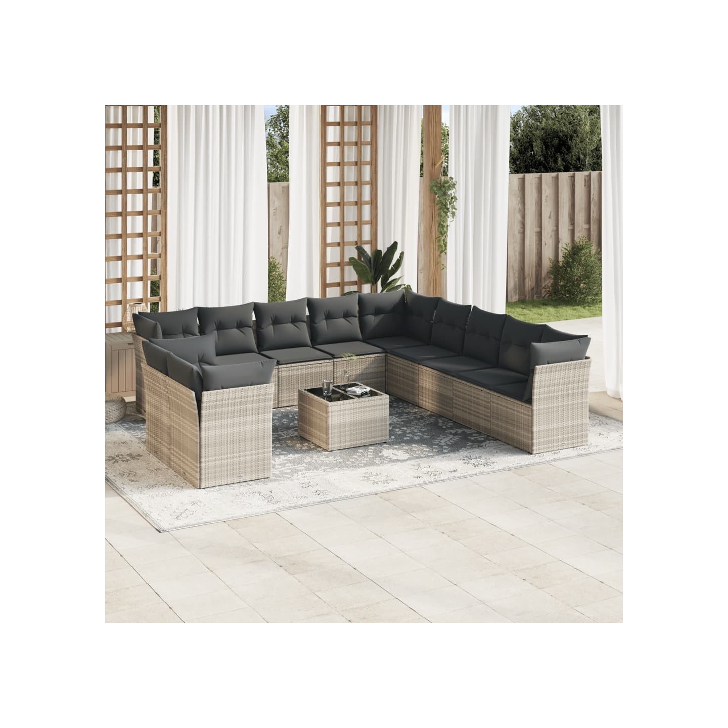 Salon de jardin avec coussins 12 pcs gris clair résine tressée