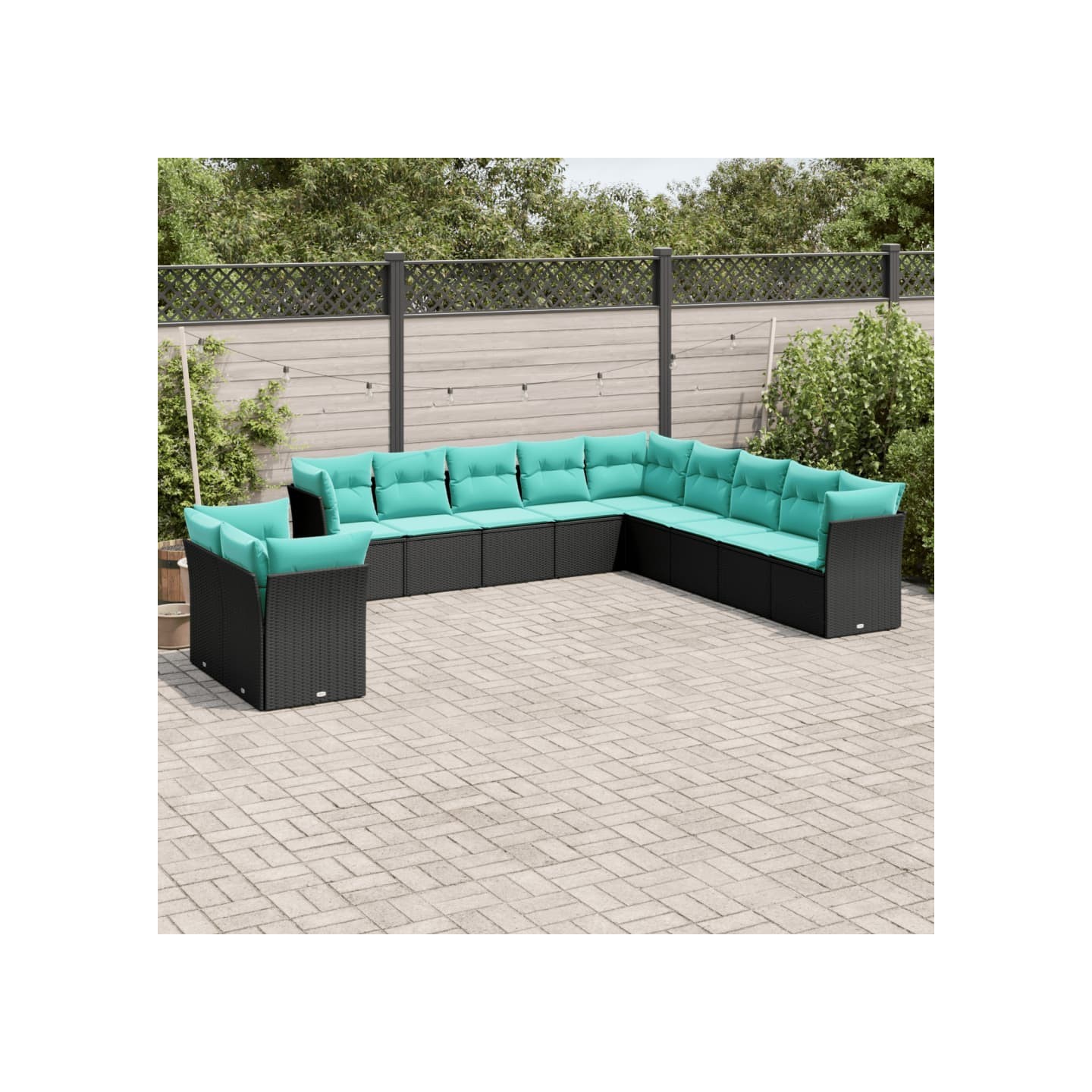 Salon de jardin 11 pcs avec coussins noir résine tressée