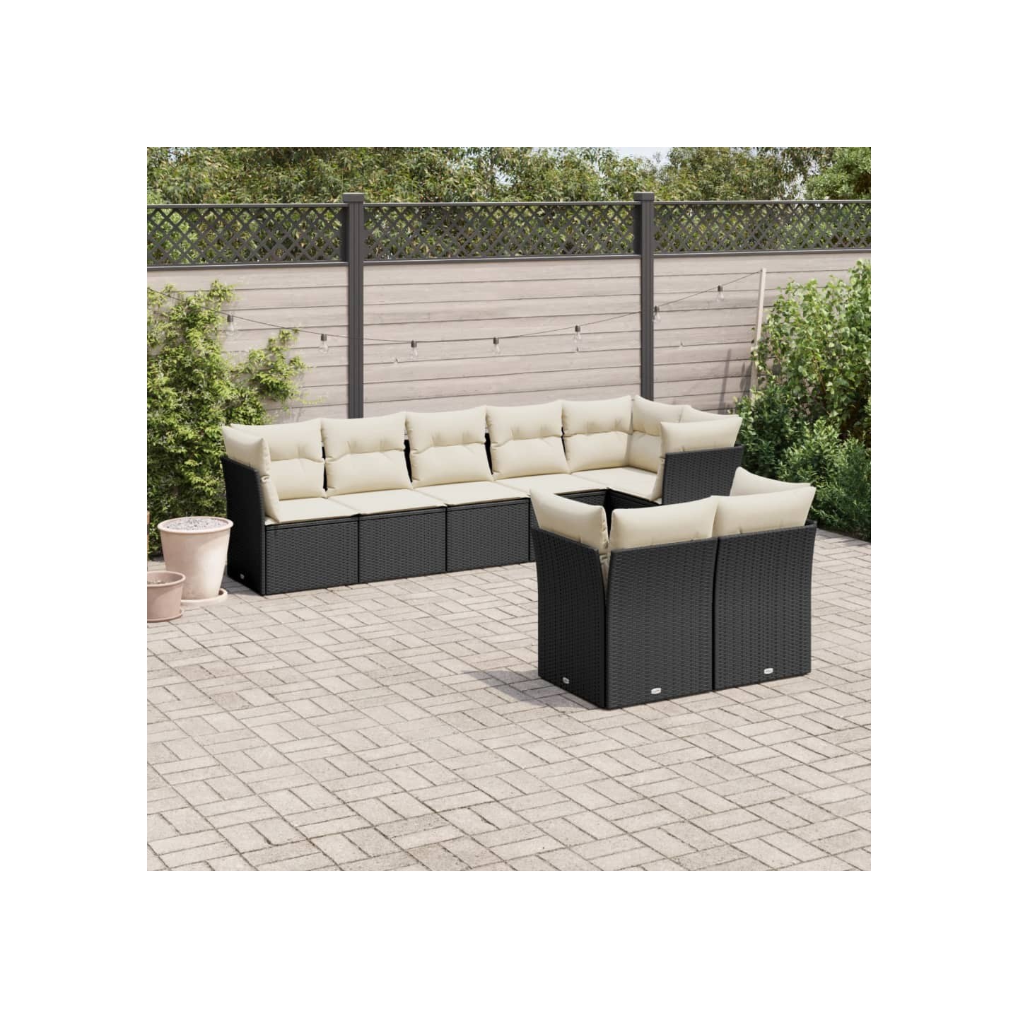 Salon de jardin 8 pcs avec coussins noir résine tressée