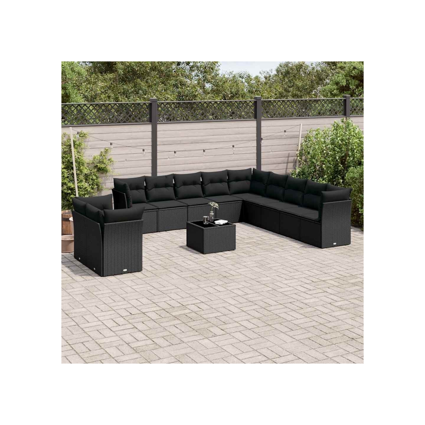 Salon de jardin 12 pcs avec coussins noir résine tressée