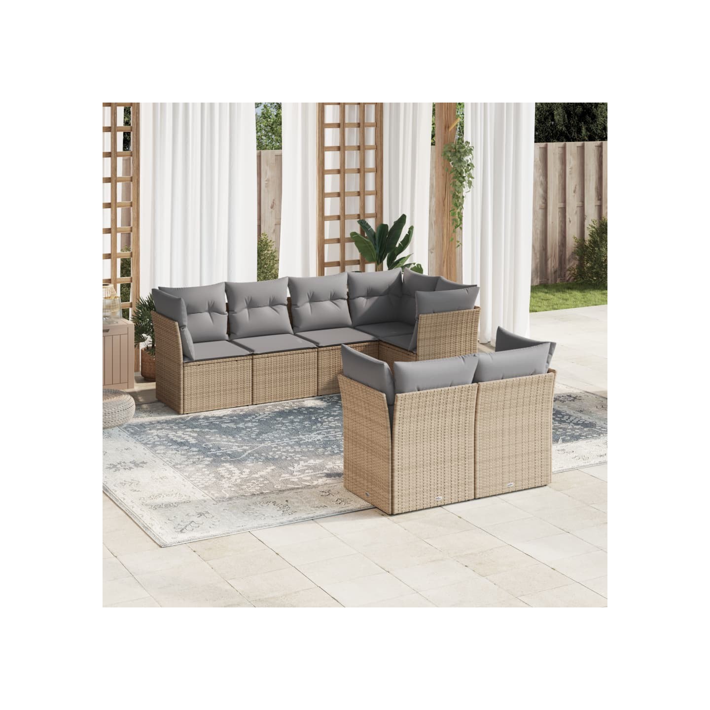 Salon de jardin avec coussins 7 pcs beige résine tressée