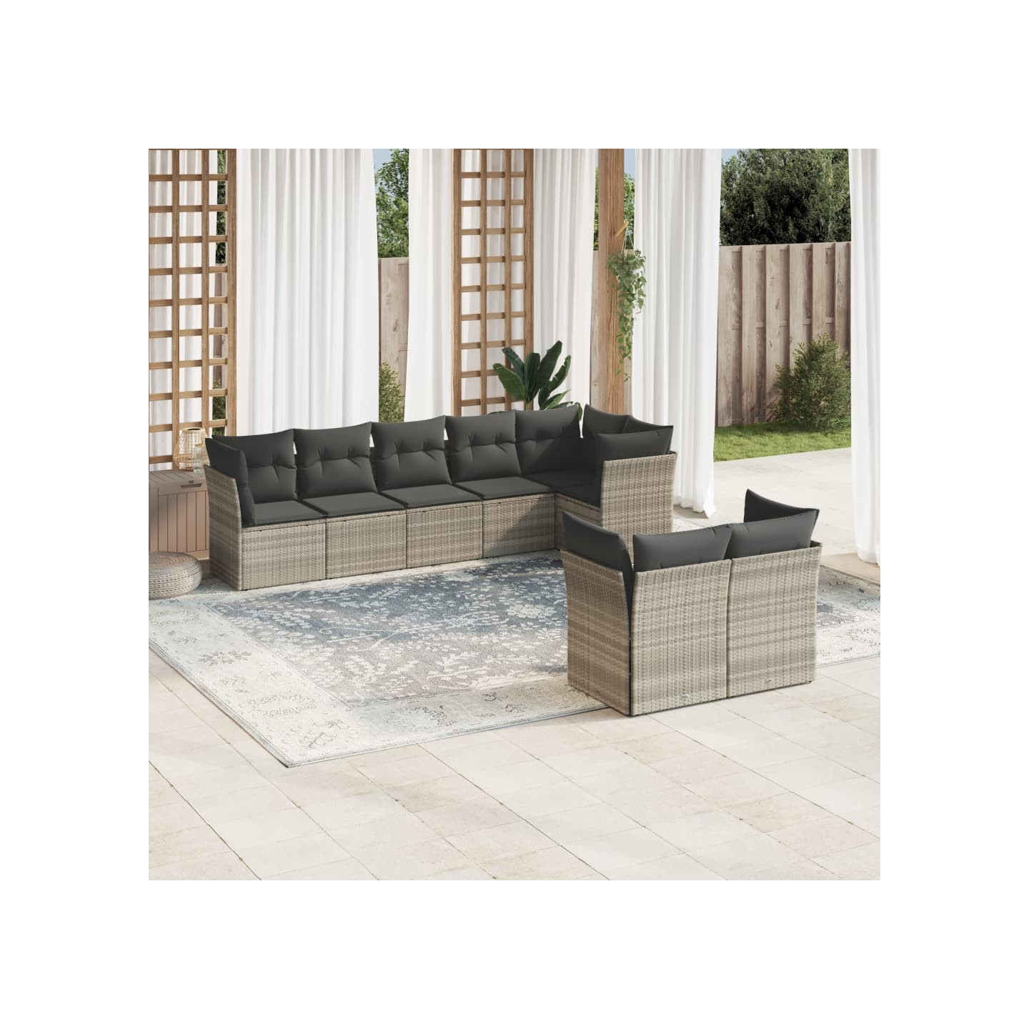 Salon de jardin 8 pcs avec coussins gris clair résine tressée